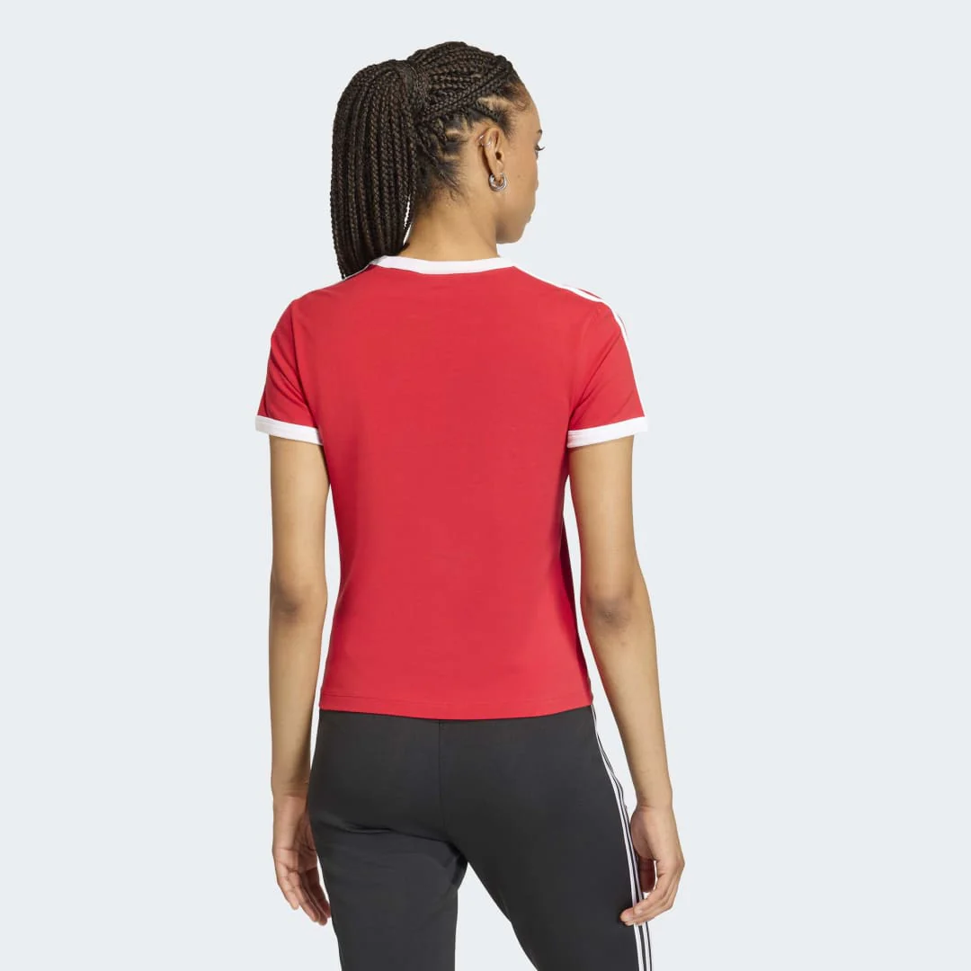Womens 3 Stripes Slim T-Shirt - Better Scarlet / White - Image 3