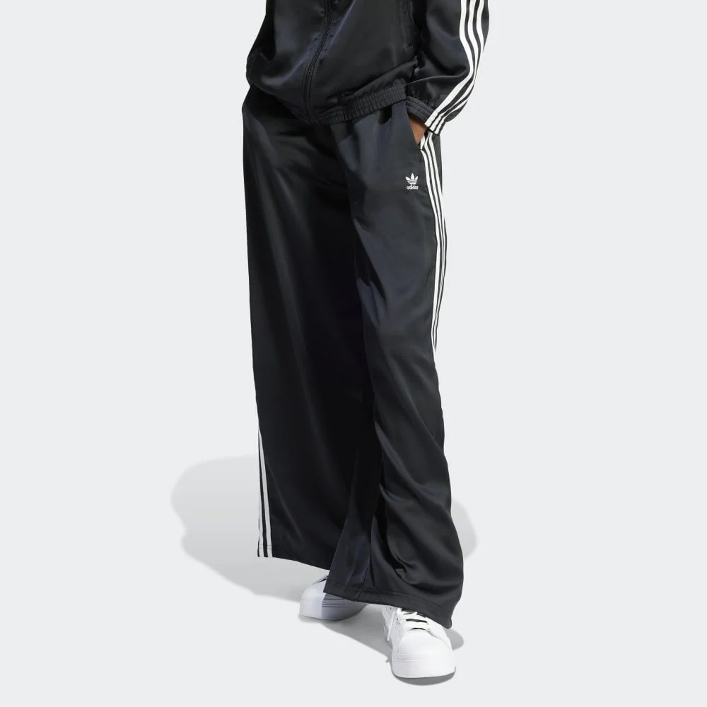 Women's Satin Wide Leg Joggers - Black