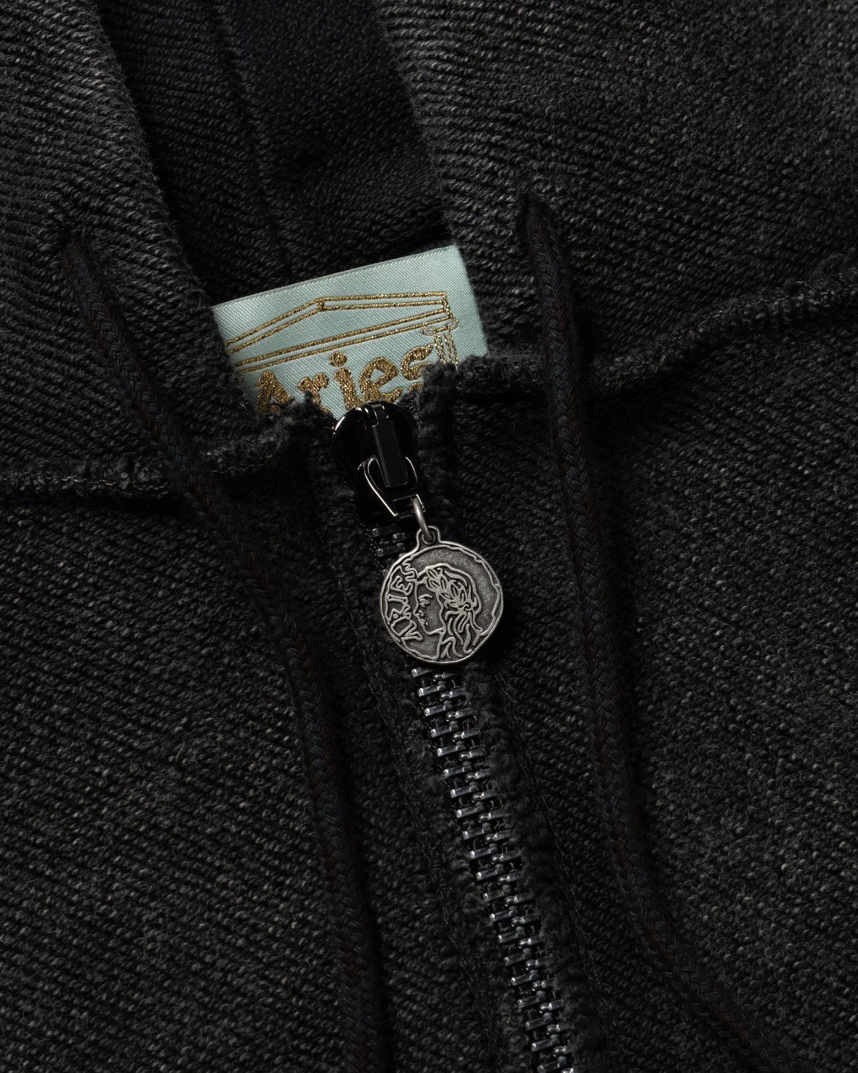 Aged Reverso Temple Zip Through Hoodie - Black - Image 5