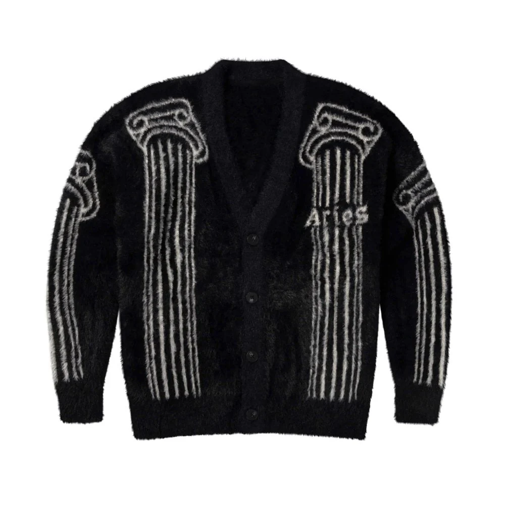 Oversized Chenille Column Knit Cardigan - Black