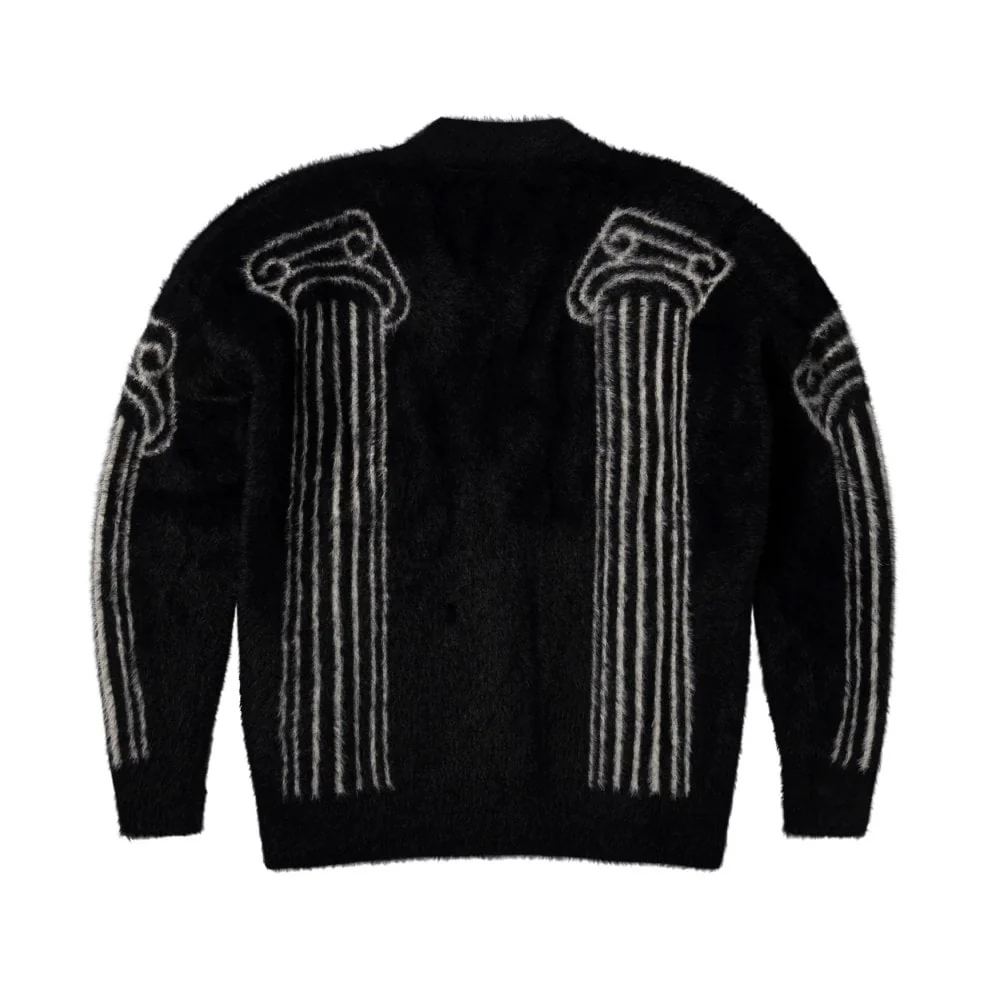 Oversized Chenille Column Knit Cardigan - Black - Image 2