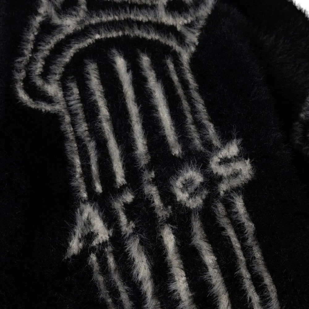 Oversized Chenille Column Knit Cardigan - Black - Image 3