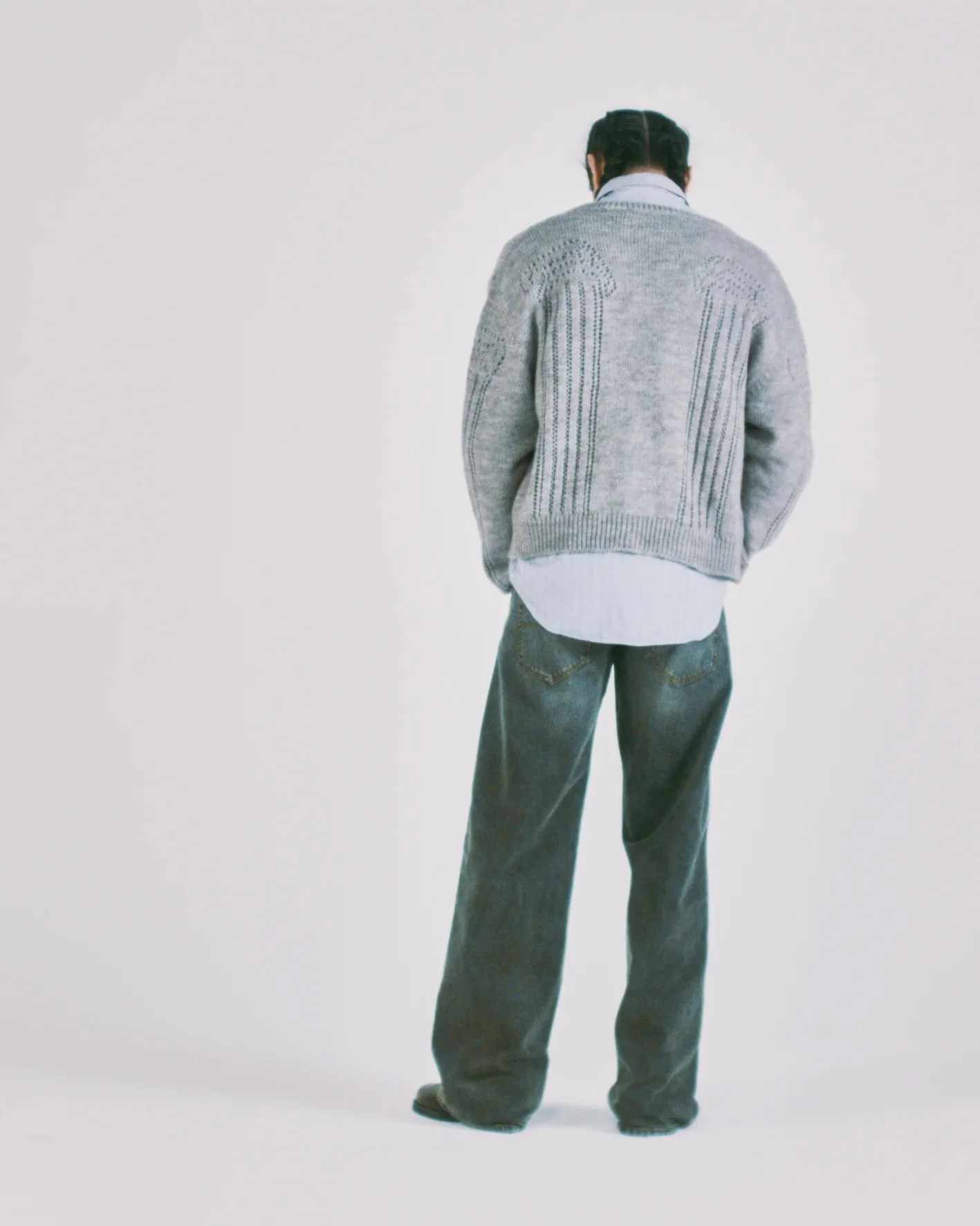 Pointelle Column Cardigan - Grey Marl - Image 10