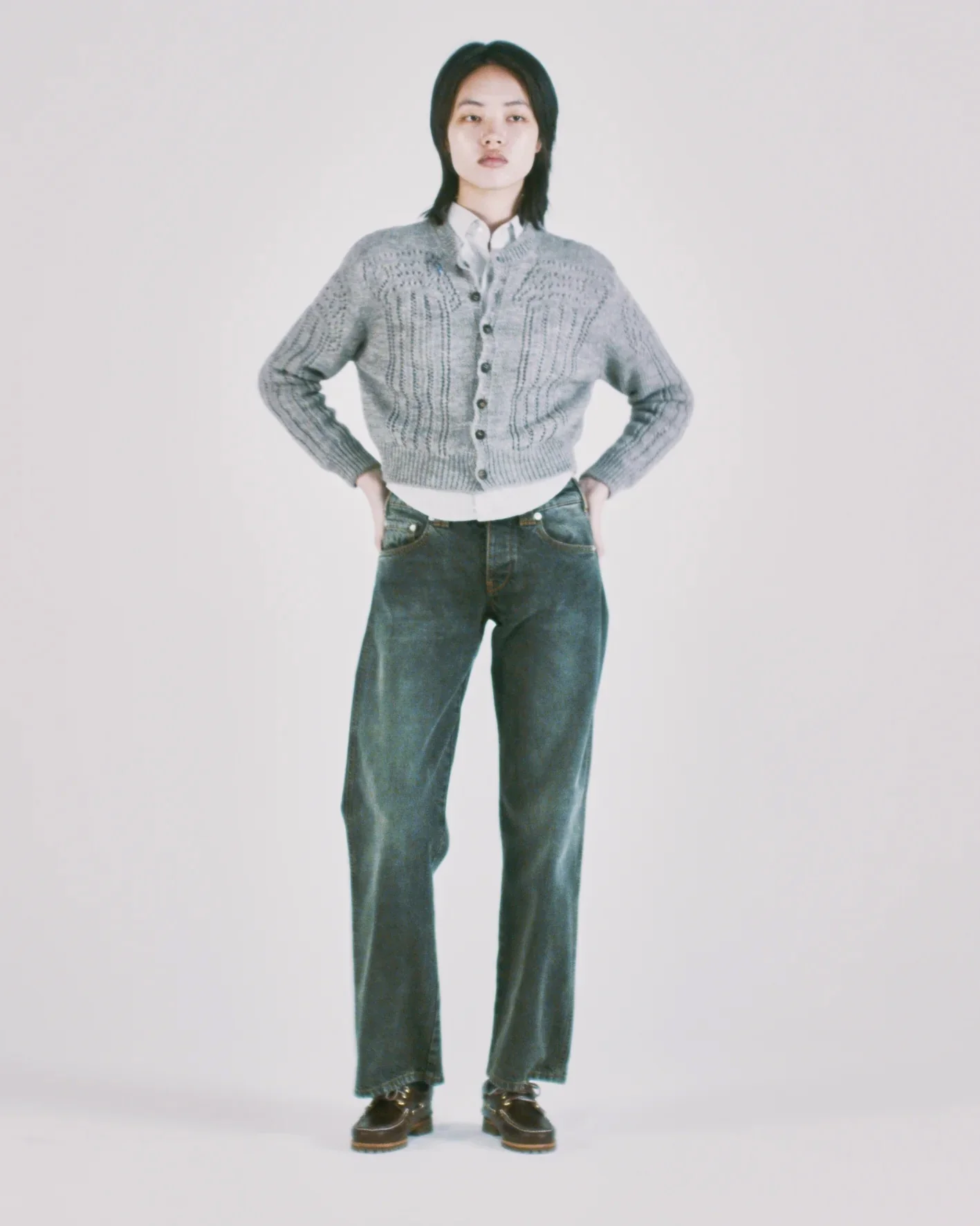 Pointelle Column Cardigan - Grey Marl - Image 8