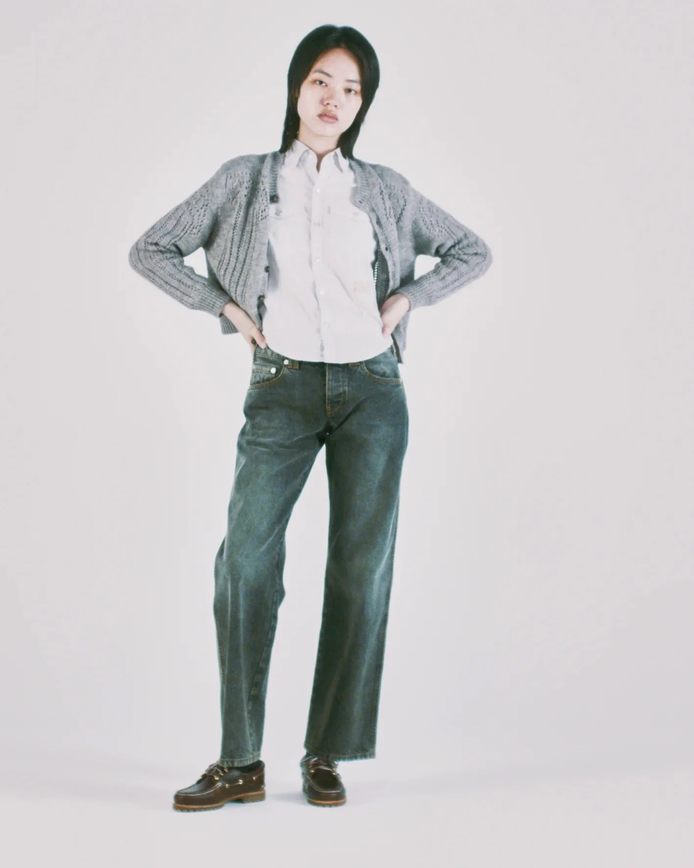 Pointelle Column Cardigan - Grey Marl - Image 9