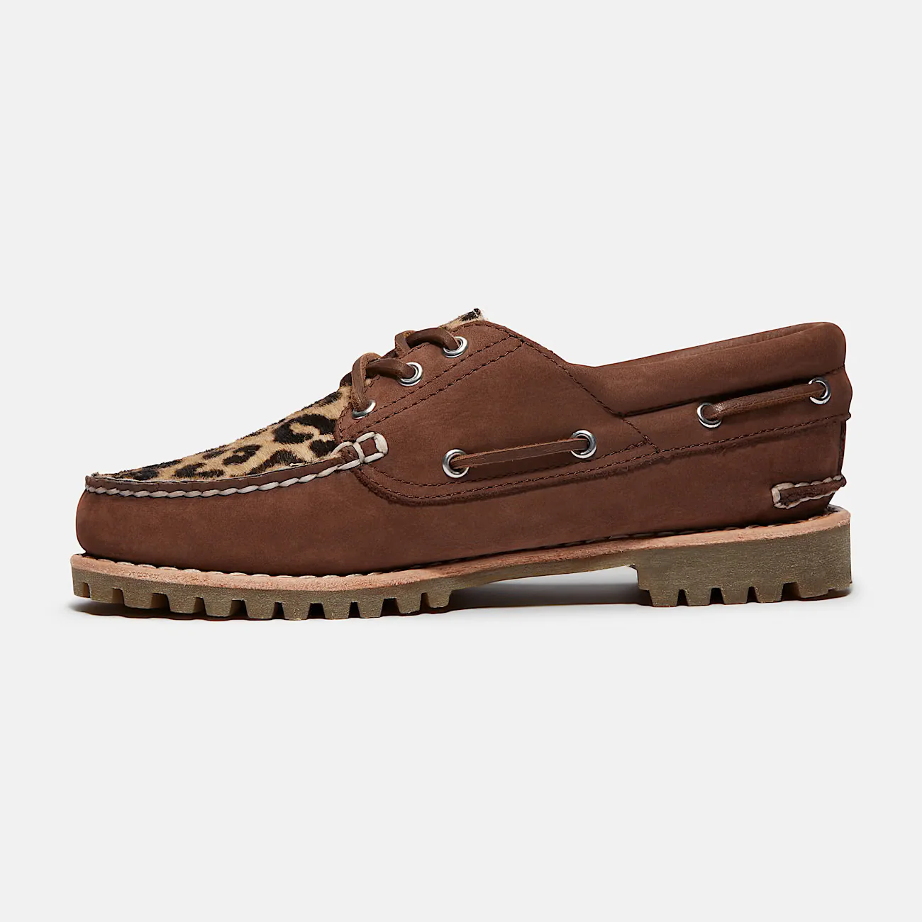 Women's Authentic 3-Eye Lug Boat Shoe - Leopard - Medium Brown Nubuck - Image 3