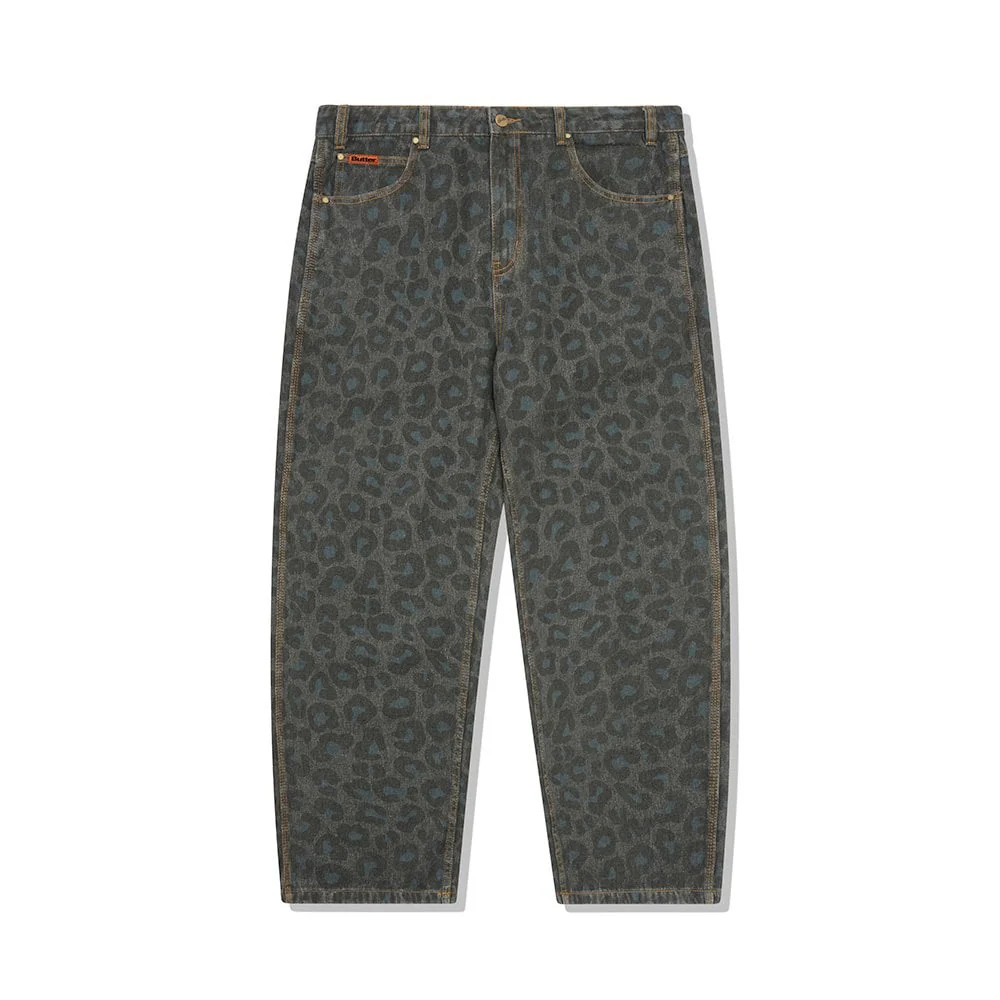 Leopard Denim Jeans - Black