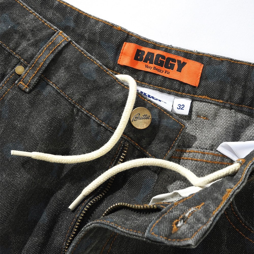 Leopard Denim Jeans - Black - Image 4