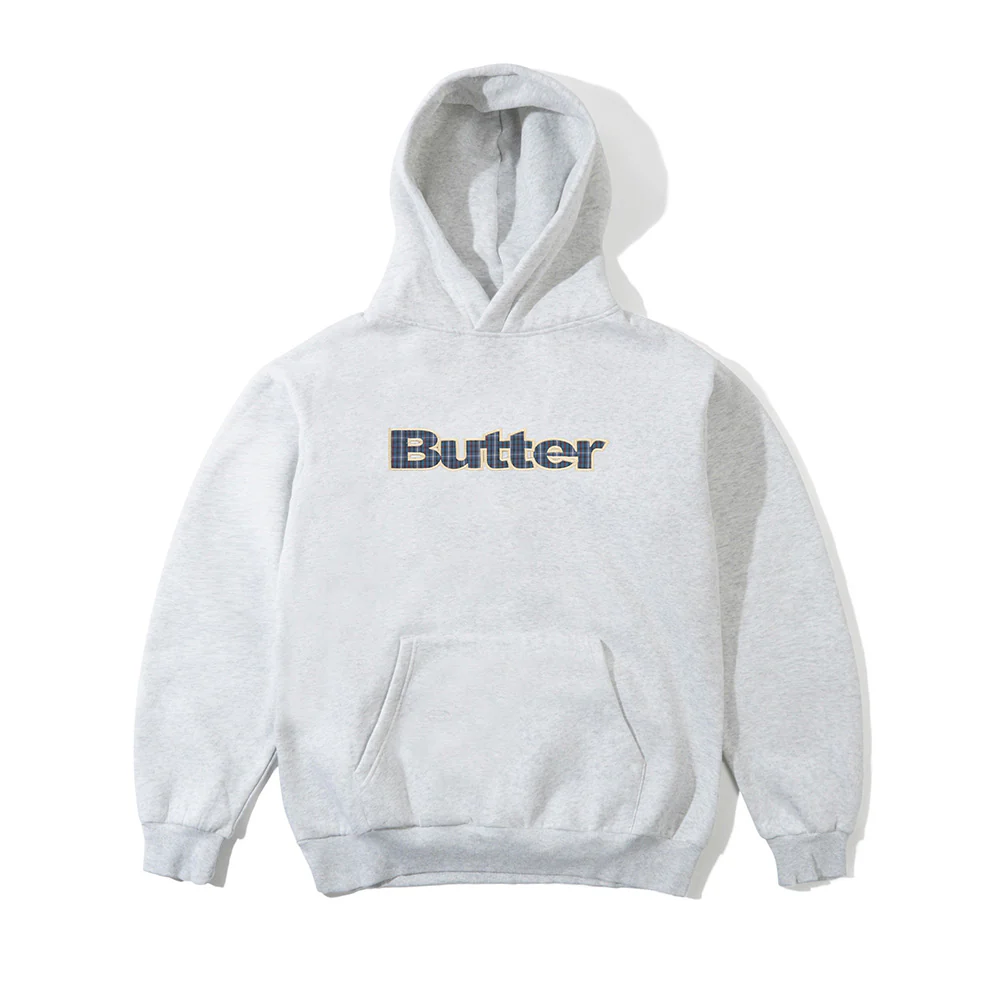 Plaid Logo Applique Pullover Hood - Ash