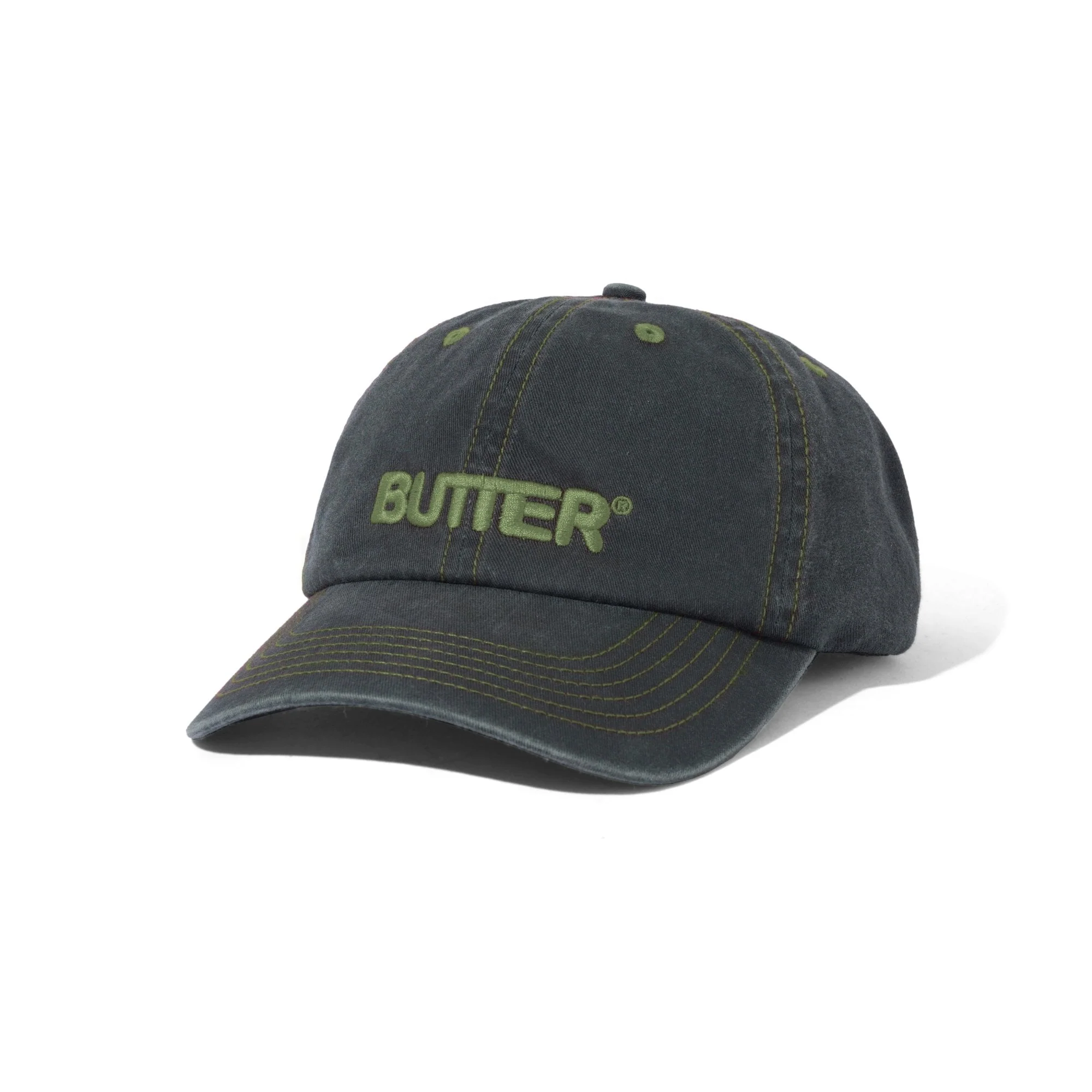 Rounded Logo 6 Panel Cap - Washed Black