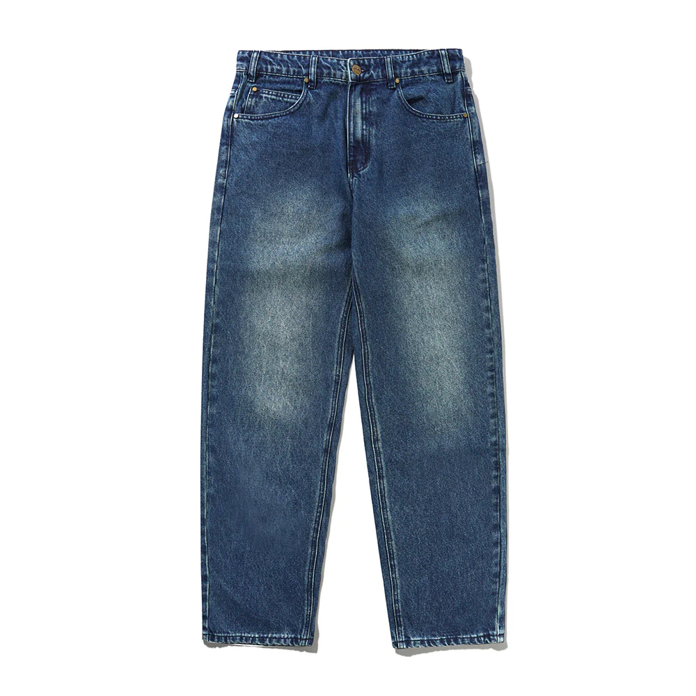 Straight Leg Denim Jeans - Distressed Indigo