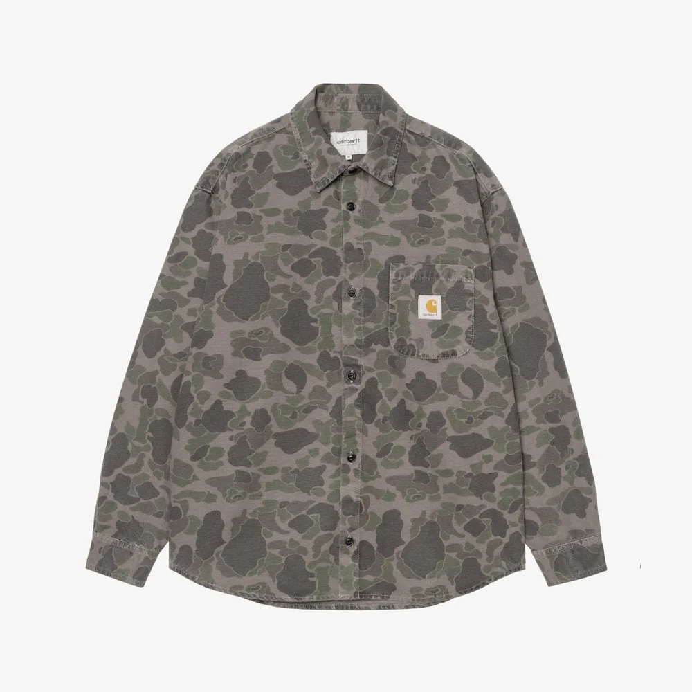 L/S Duck Shirt - Camo Duck, Green / Porphyry, Garment Dyed