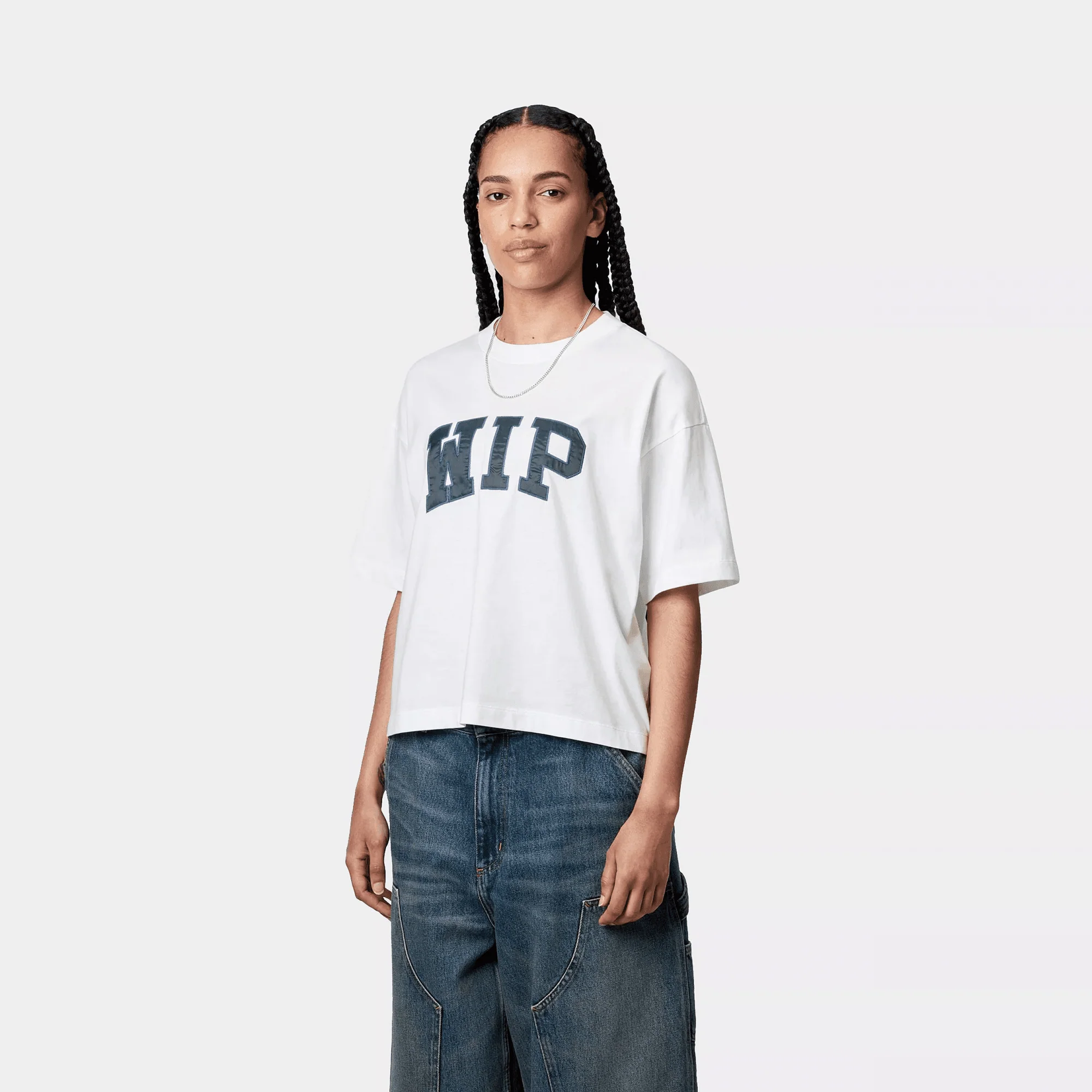 W' S/S WIP T-Shirt - White / Dusky Blue - Image 3