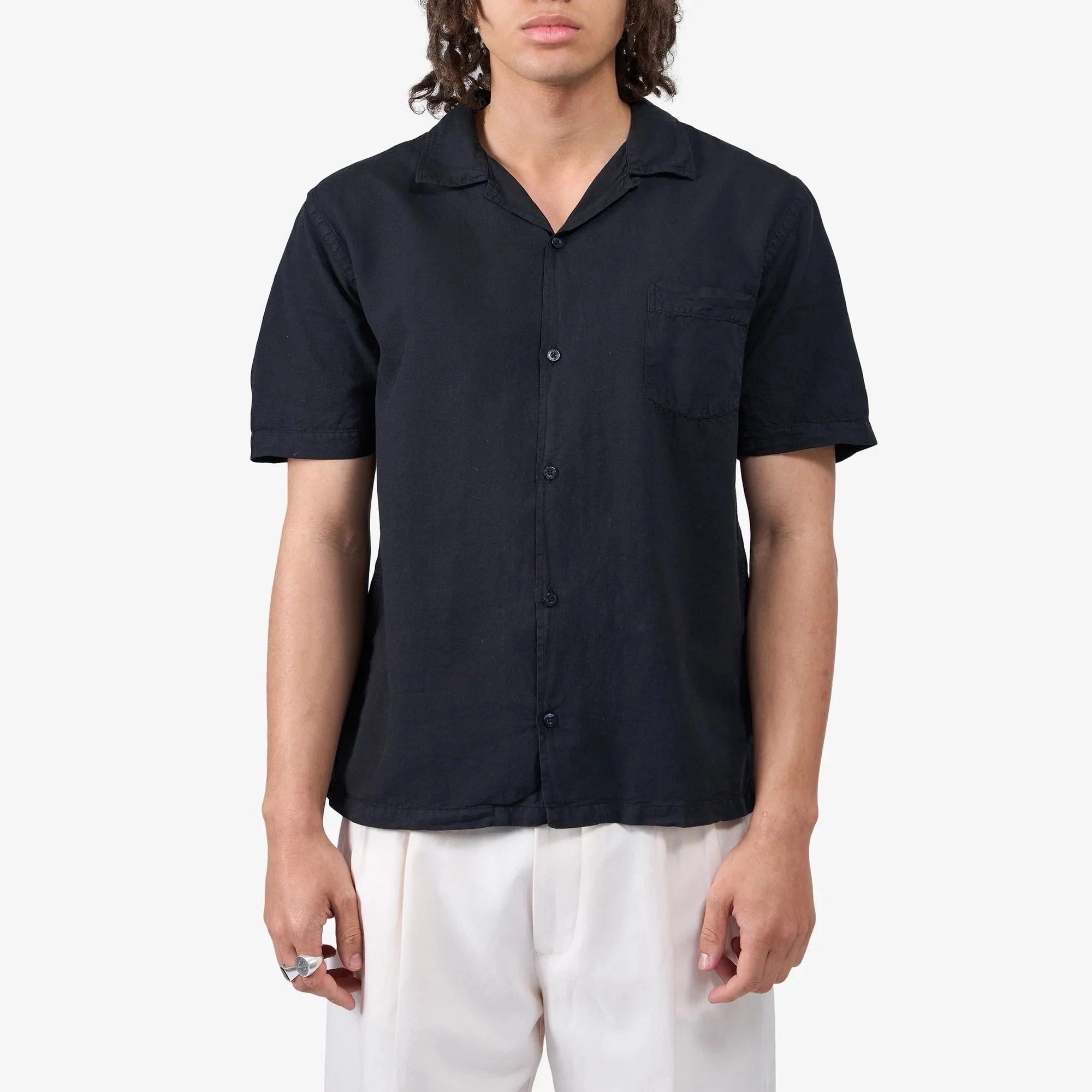 Linen Short Sleeved Shirt - Deep Black - Image 2