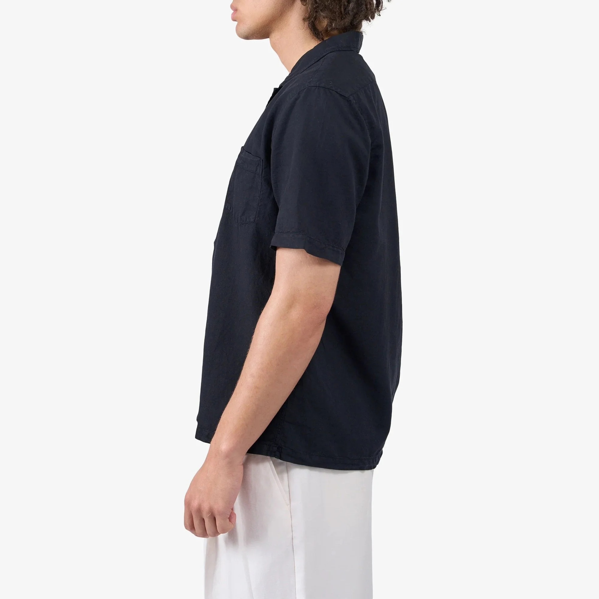 Linen Short Sleeved Shirt - Deep Black - Image 3
