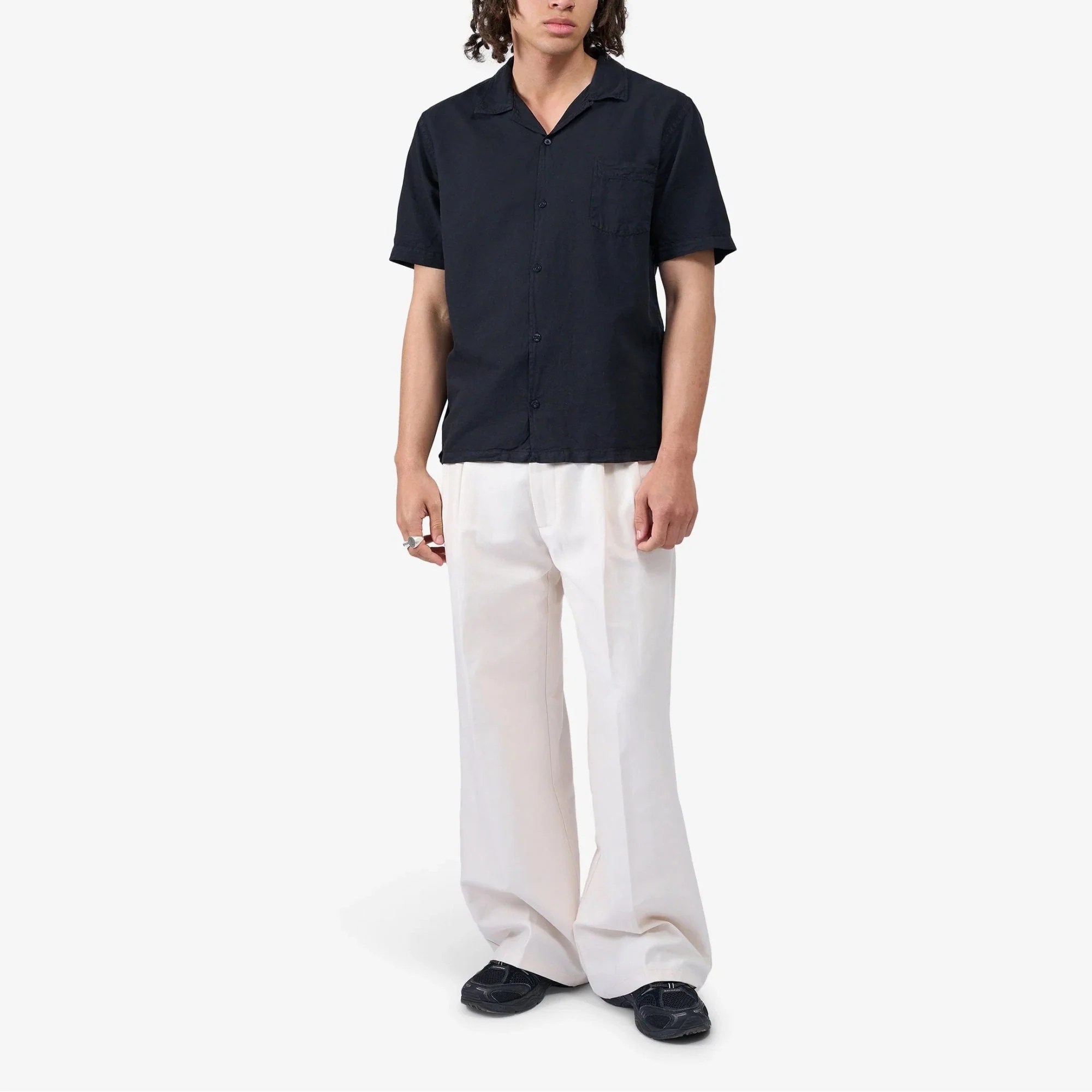 Linen Short Sleeved Shirt - Deep Black - Image 5