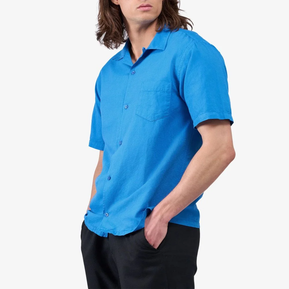 Linen Short Sleeved Shirt - Pacific Blue - Image 5
