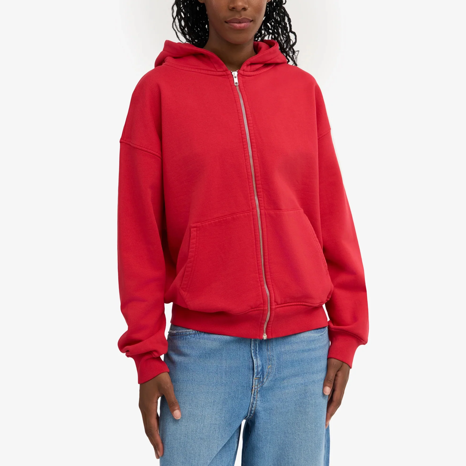 Organic Oversized Zip Hood - Scarlet Red - Image 2