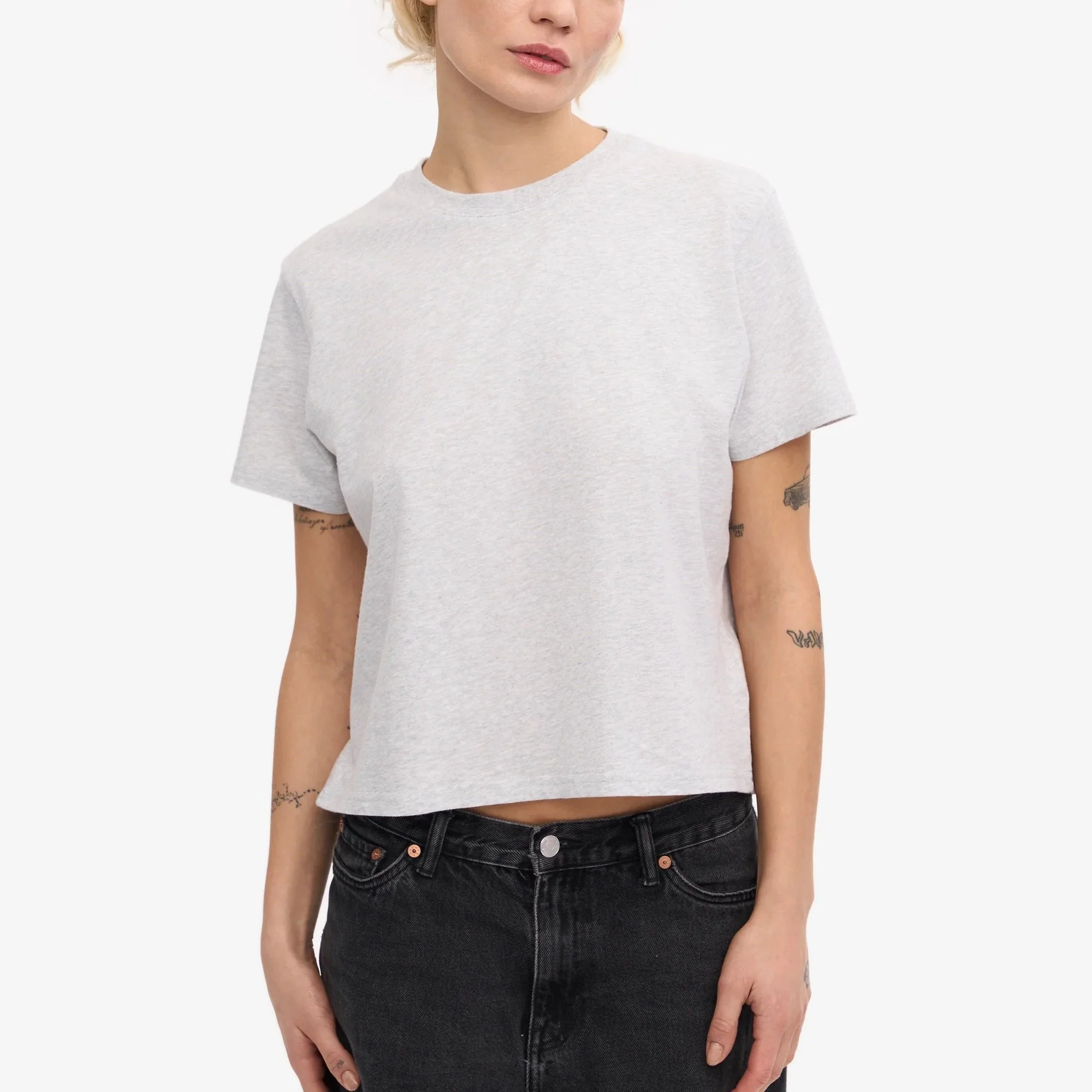 Women's Organic Boxy Crop Tee - Snow Melange - Image 2