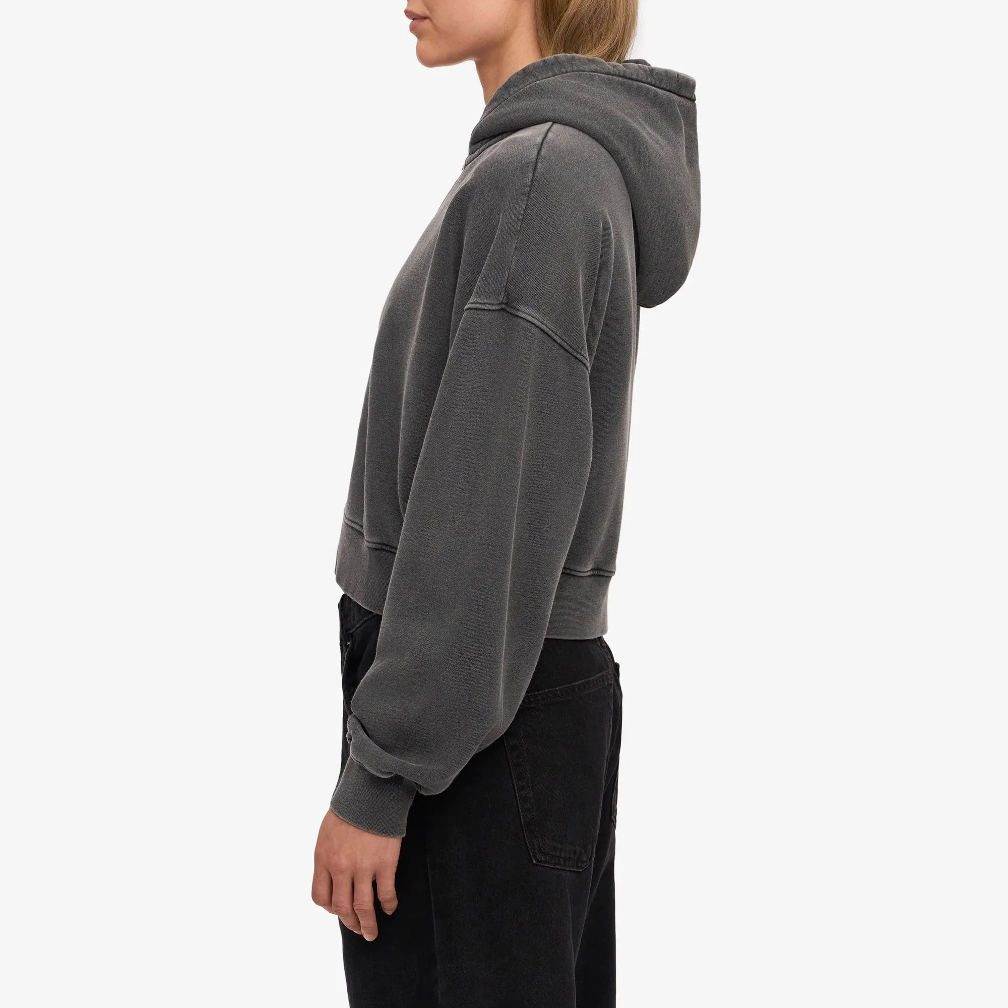 Women's Organic Crop Zip Hood - Faded Black - Image 3