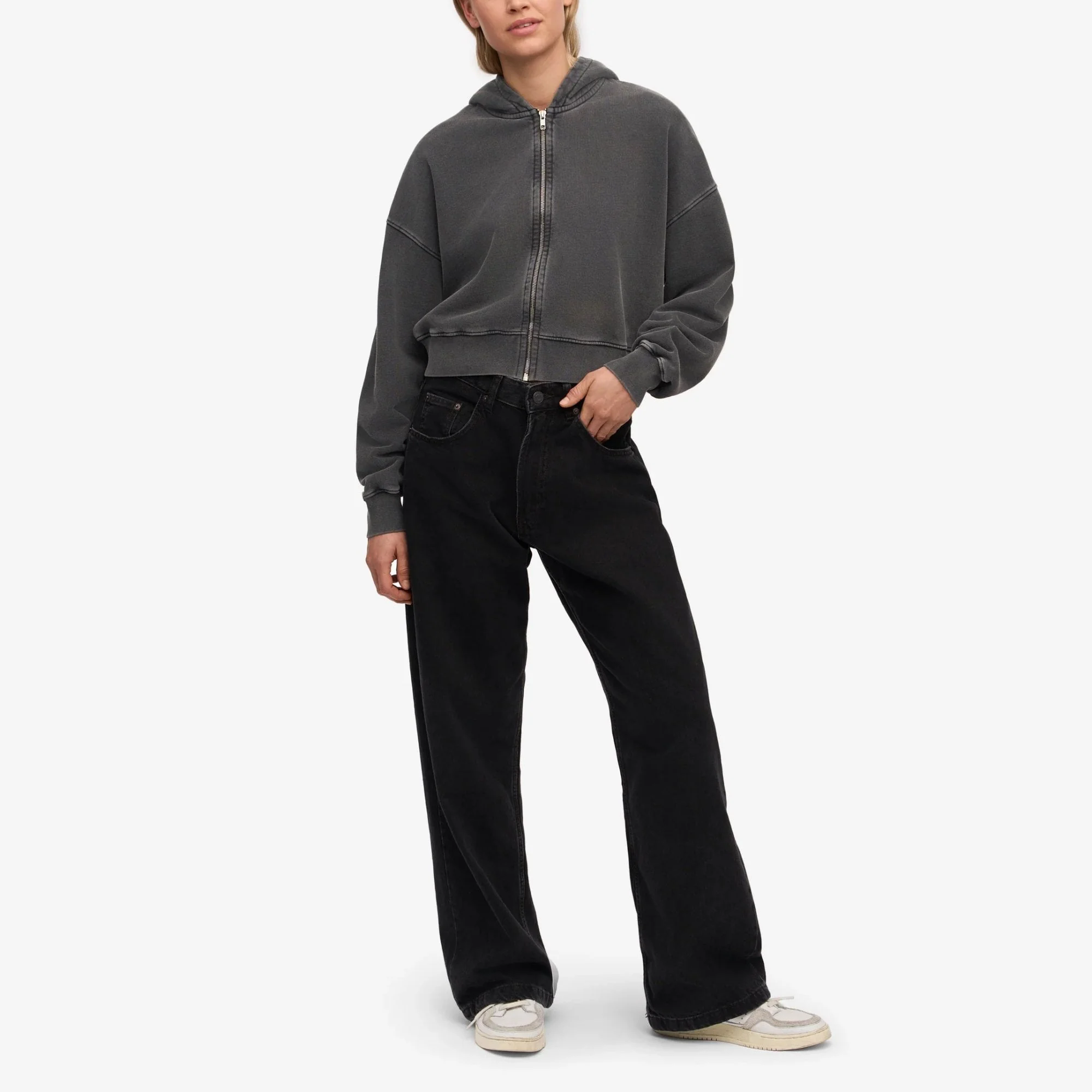 Women's Organic Crop Zip Hood - Faded Black - Image 6