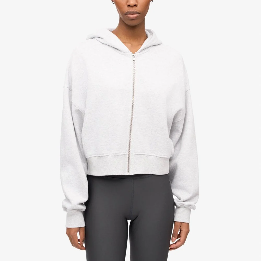 Women's Organic Crop Zip Hood - Snow Melange - Image 2