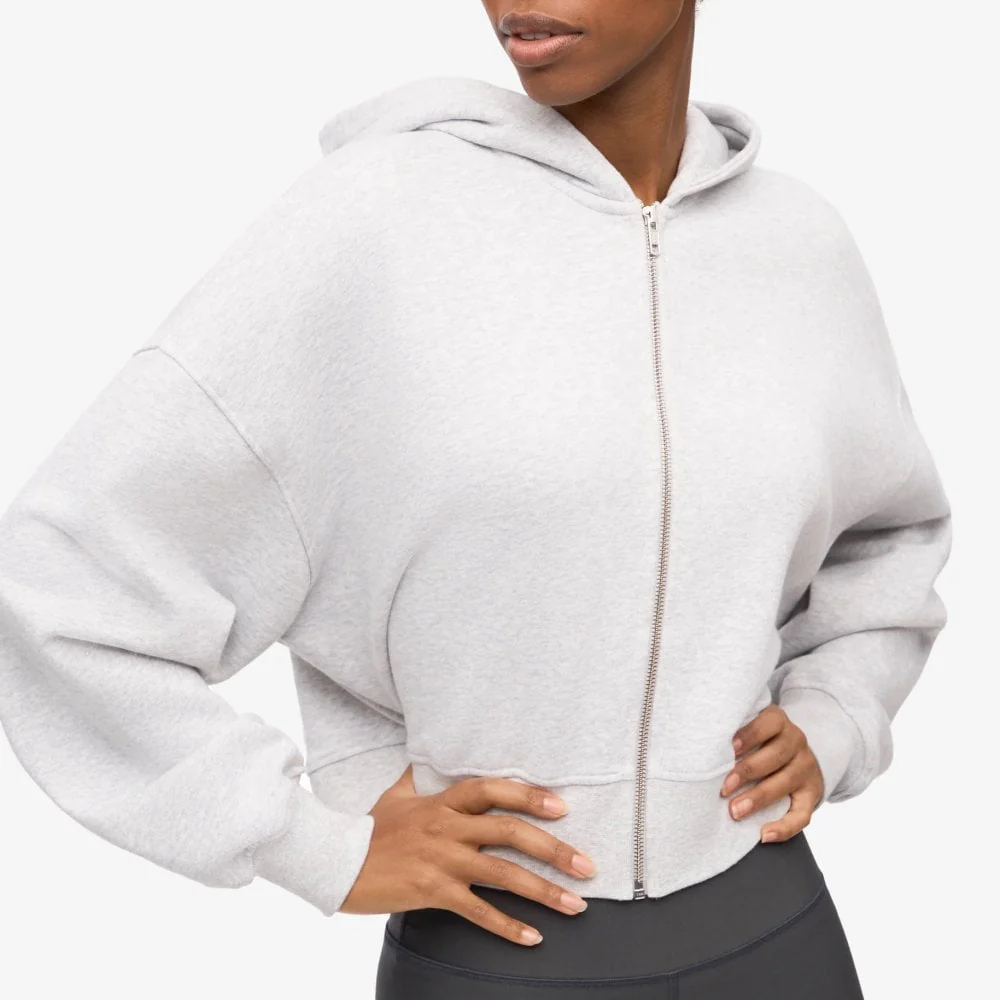 Women's Organic Crop Zip Hood - Snow Melange - Image 5