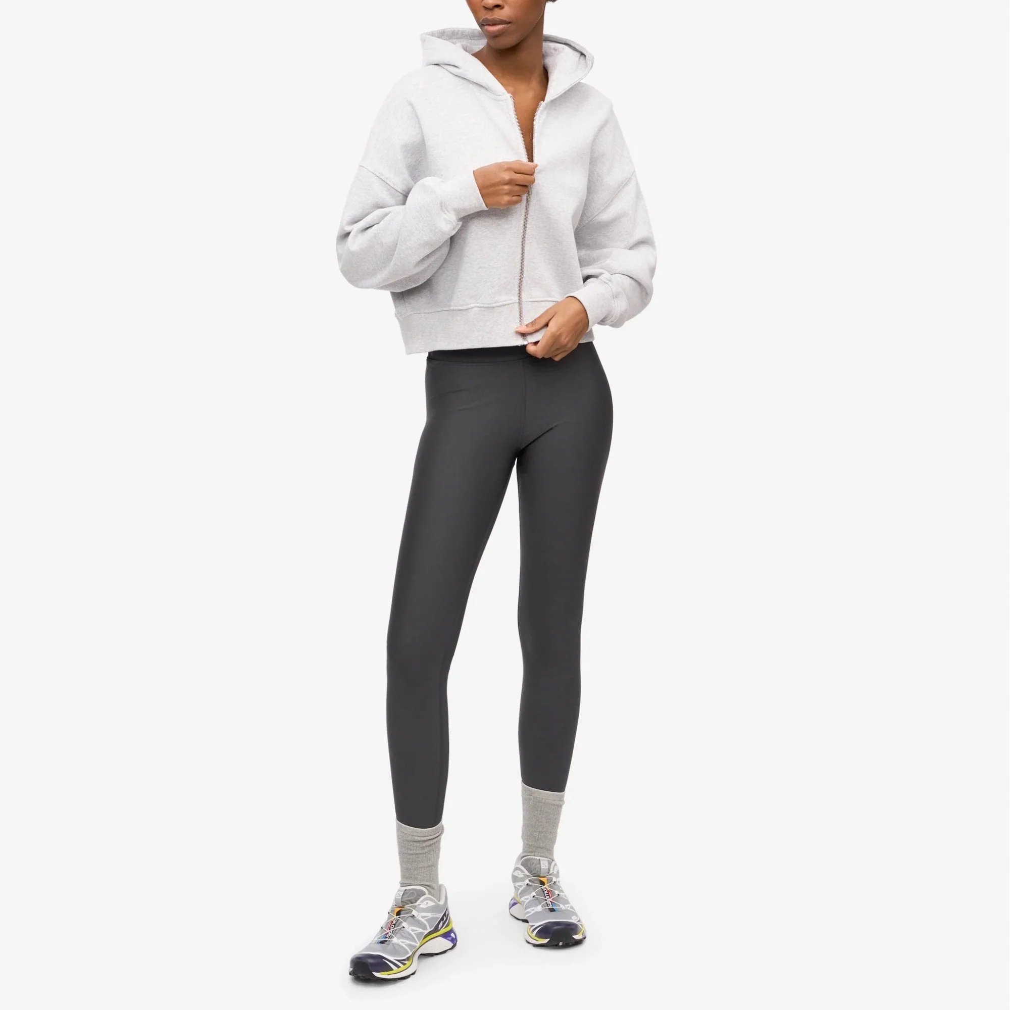 Women's Organic Crop Zip Hood - Snow Melange - Image 6