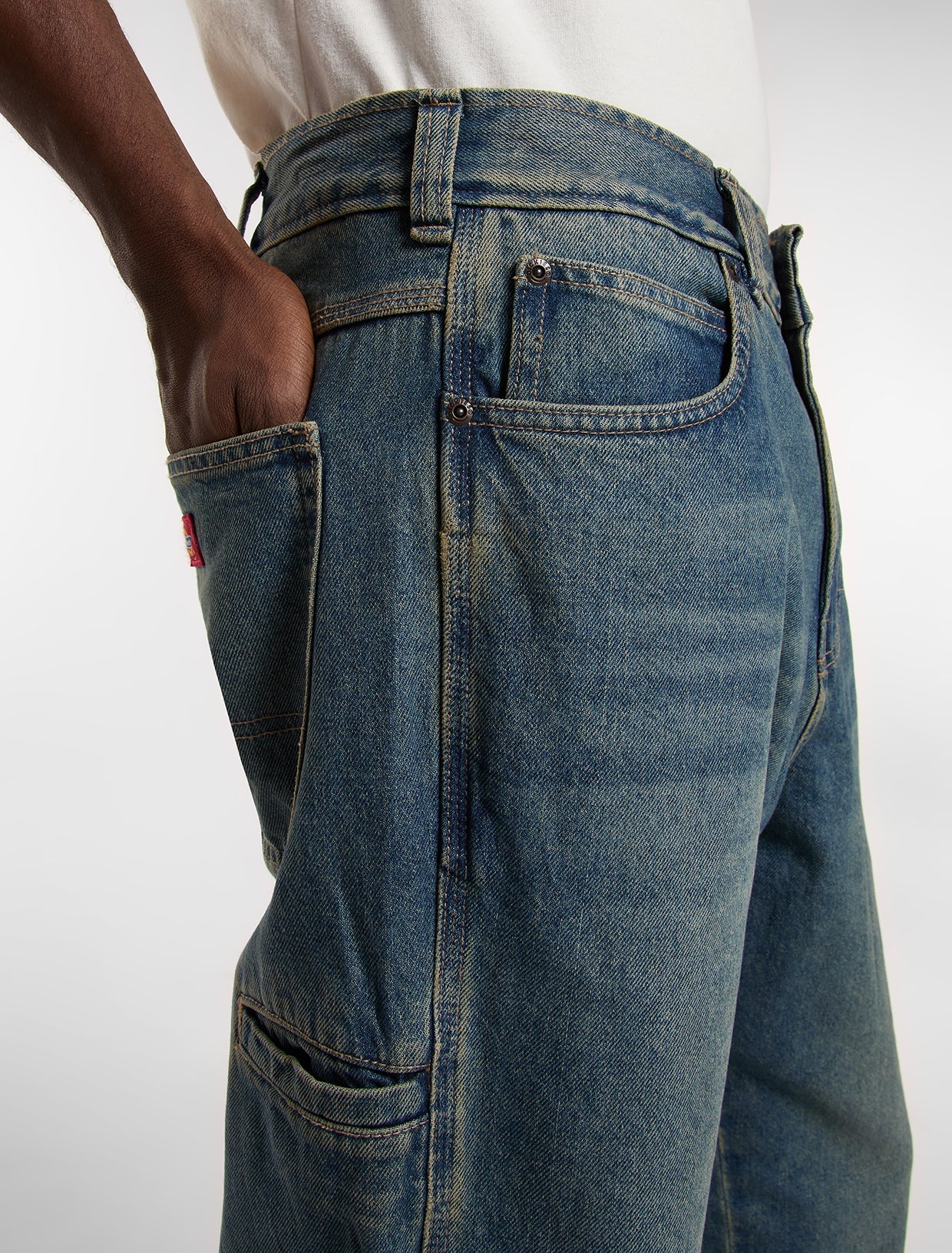 958 Baggy Tapered Work Jeans - Khaki Tinted Blue - Image 7