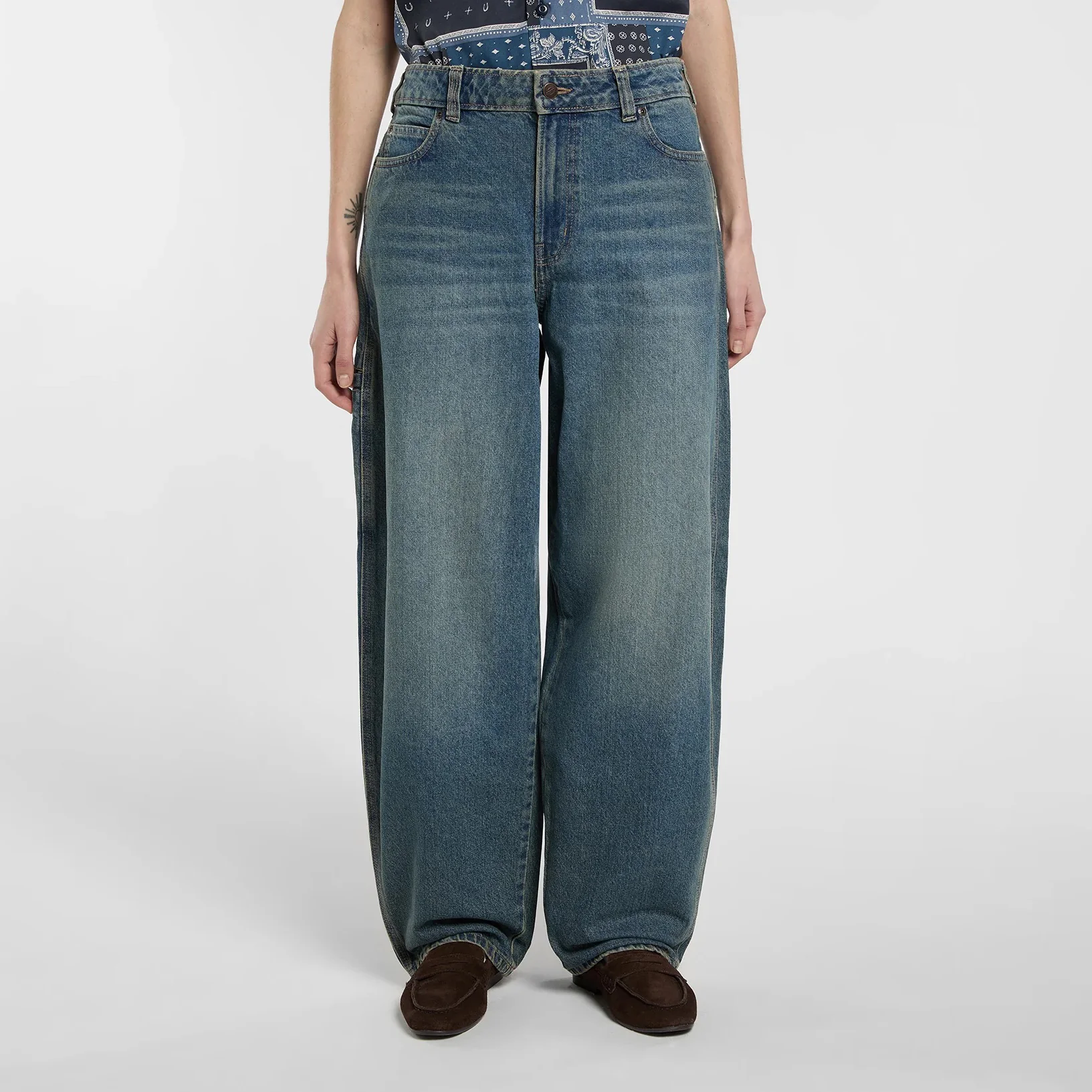 Women's 957 Loose Tapered Work Jeans - Khaki Tinted Blue - Image 3