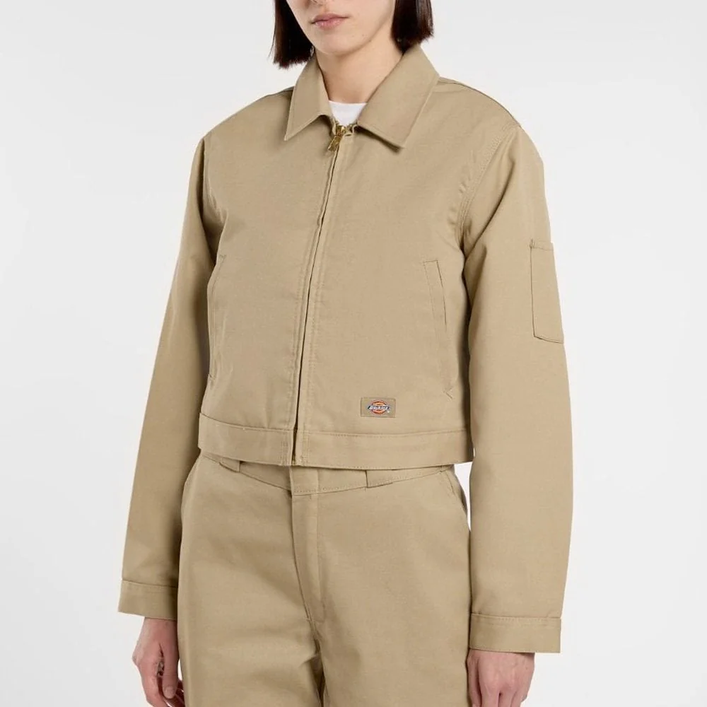 W' Lined Eisenhower Cropped Jacket, Khaki - Image 3