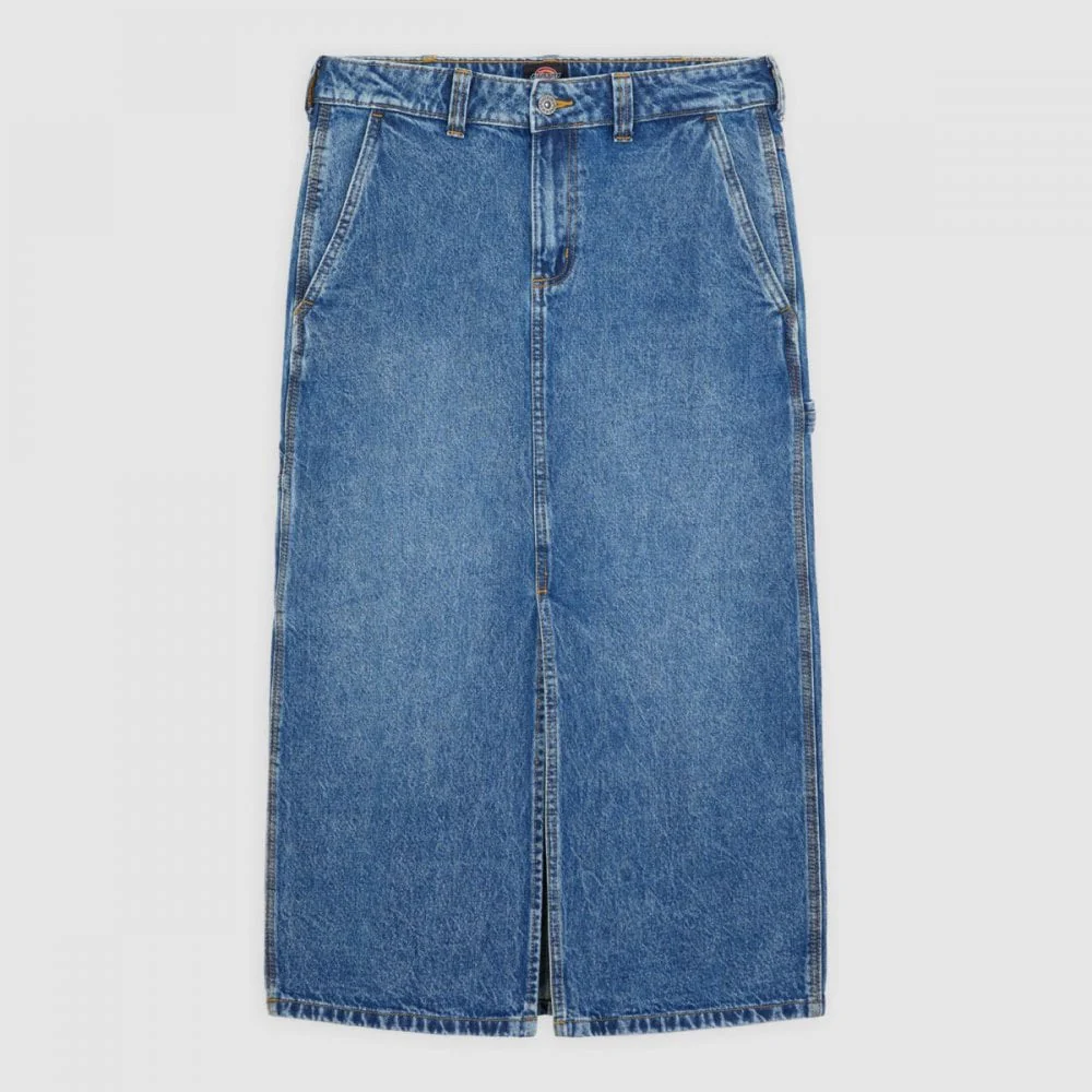W' Long Denim Carpenter Skirt - Rinsed Blue