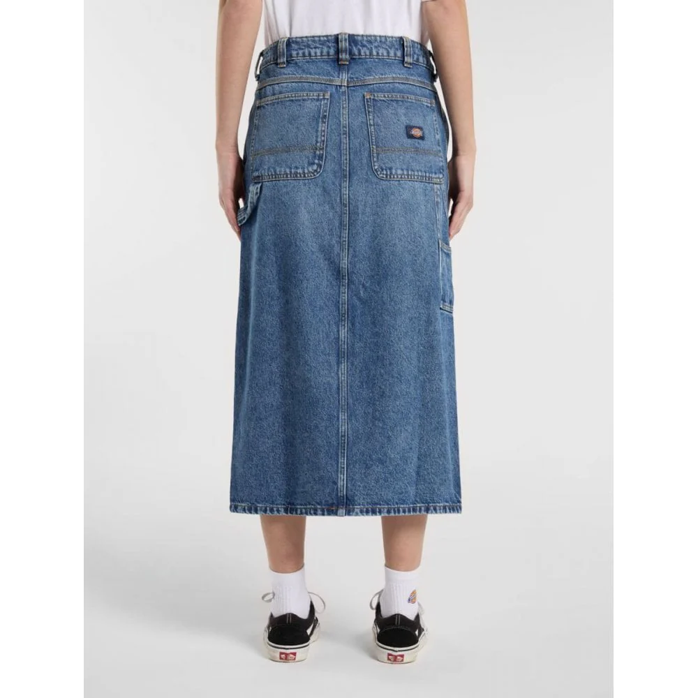 W' Long Denim Carpenter Skirt - Rinsed Blue - Image 4