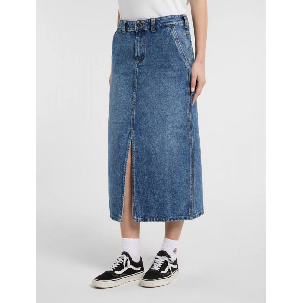 W' Long Denim Carpenter Skirt - Rinsed Blue - Image 6