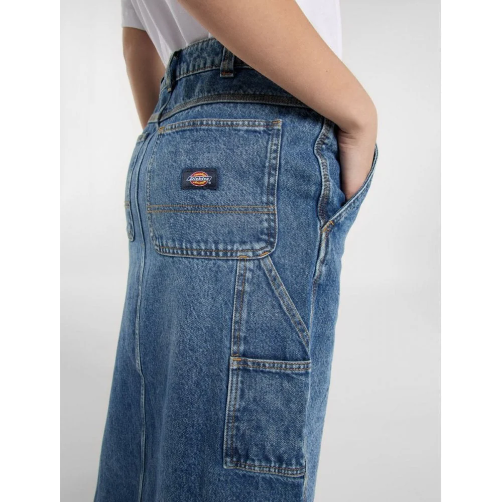 W' Long Denim Carpenter Skirt - Rinsed Blue - Image 8