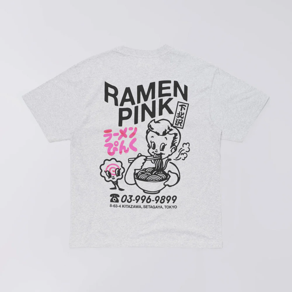 Ramen Pink T-Shirt - Grey Marl - Image 2