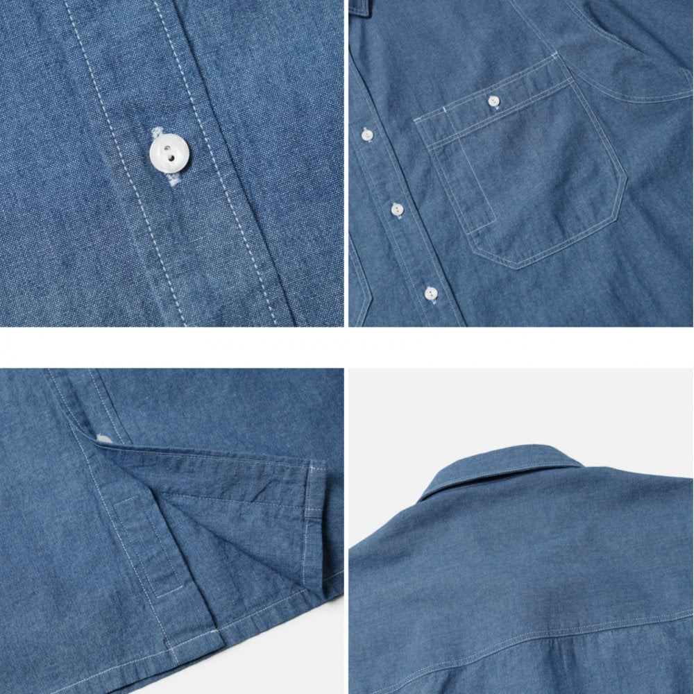 Chambray Big Pocket Half Shirt - Blue - Image 3