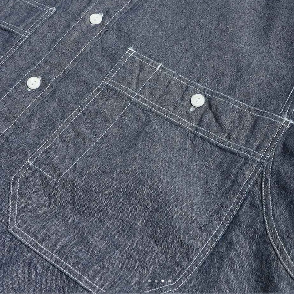 Chambray Big Pocket Half Shirt - Indigo - Image 3