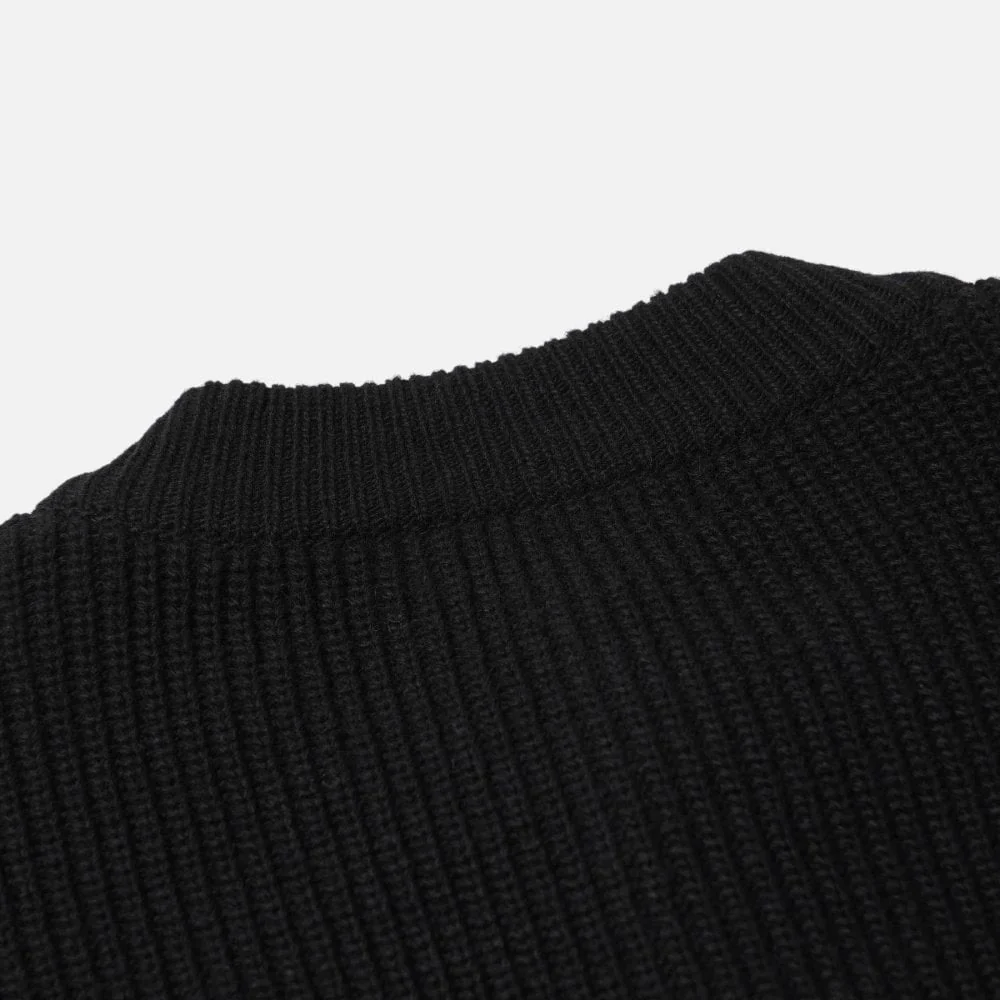 Heavy Wool Round Cardigan - Black - Image 4