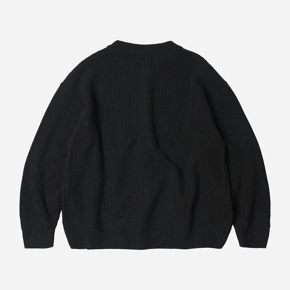 Heavy Wool Round Cardigan - Black - Image 5