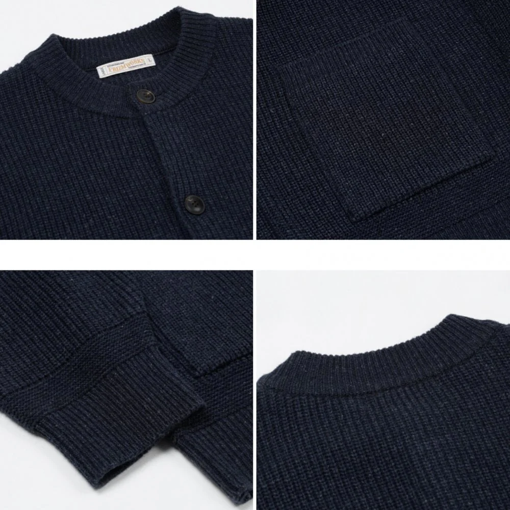 Heavy Wool Round Cardigan - Indigo - Image 3