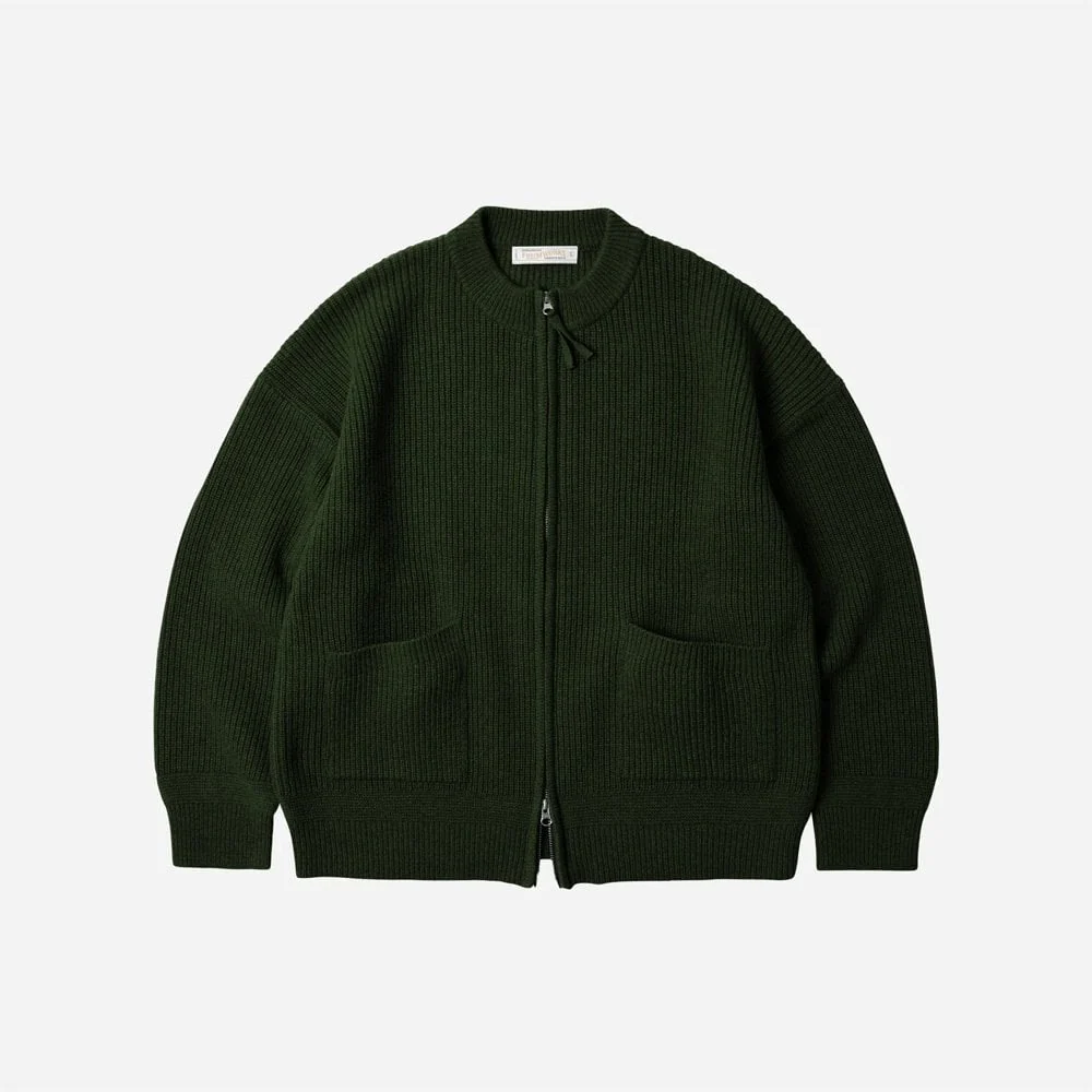 Wool Deck Zipup Cardigan - Forest Green