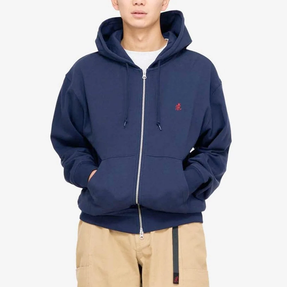One Point Zip Hooded Sweatshirt - Navy - Image 2