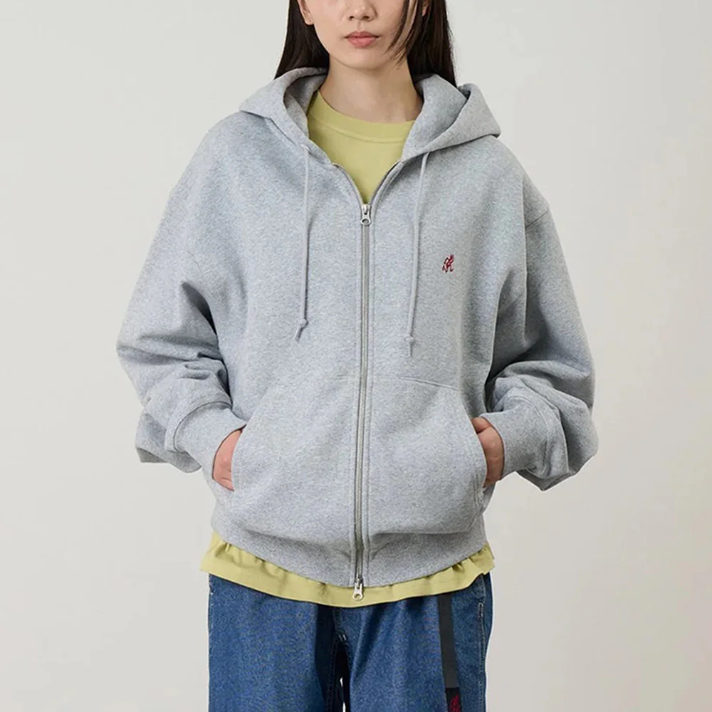 One Point Zip Hooded Sweatshirt - Heather Grey - Image 2