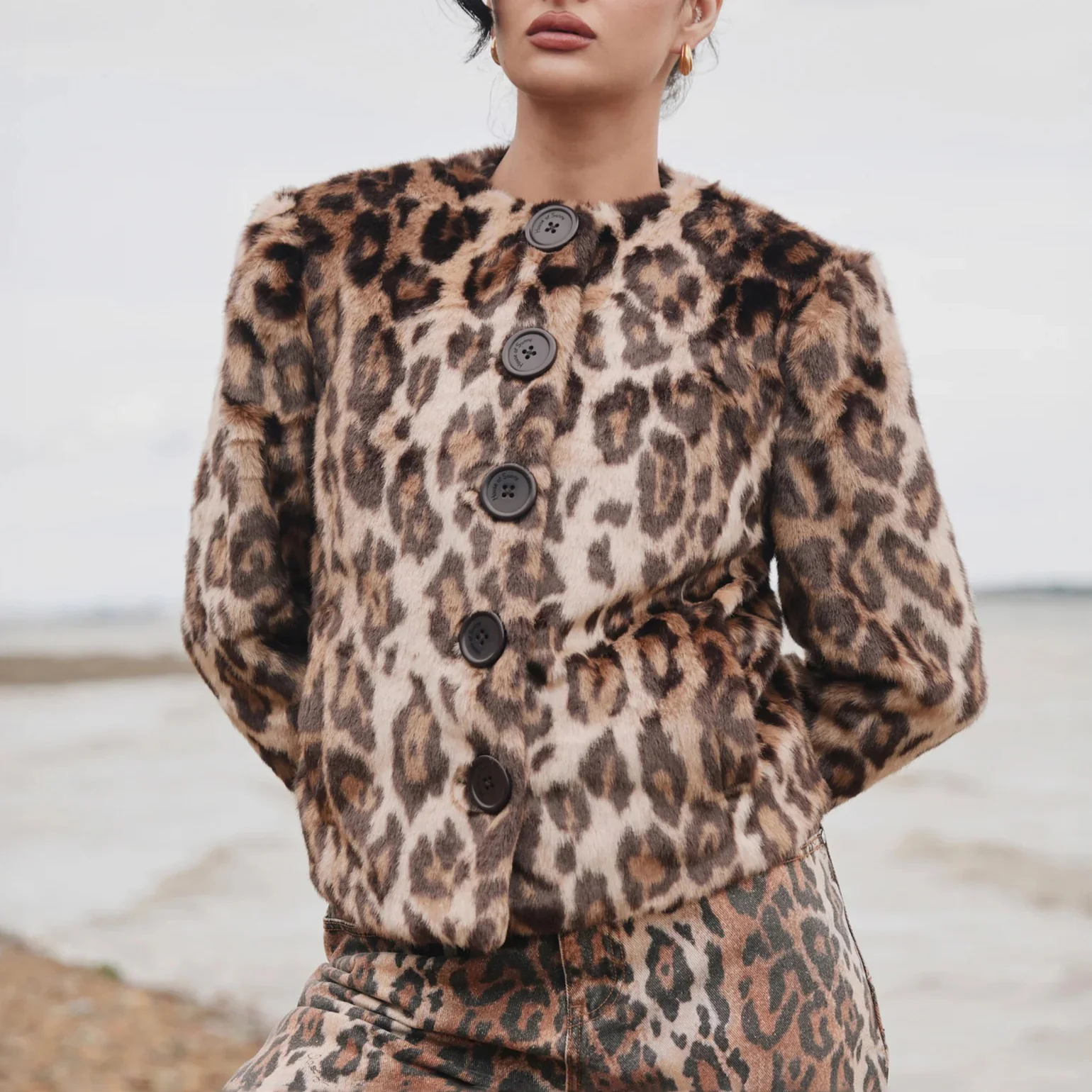 W' Collarless Leopard Jacket - Image 2
