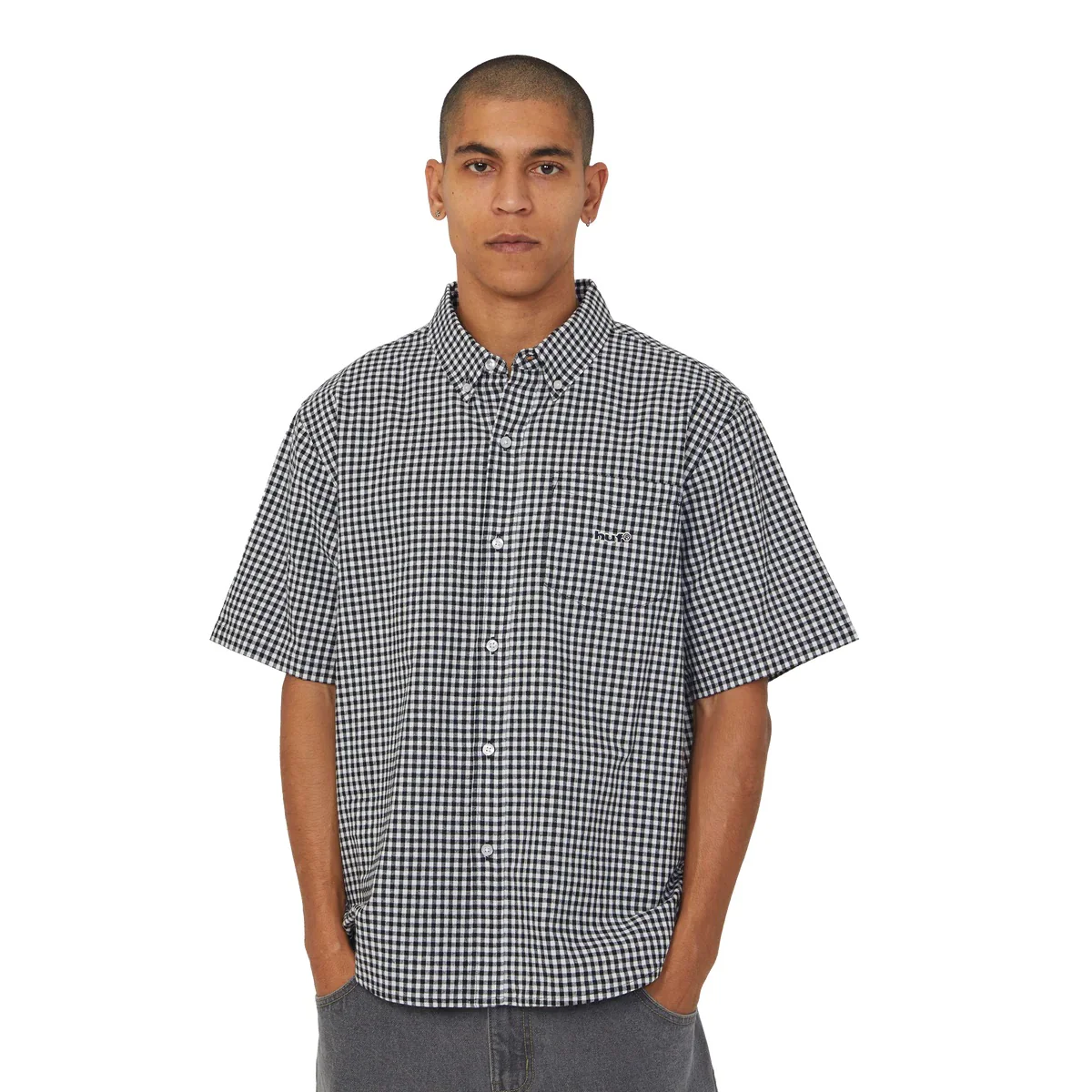 89 Micro Gingham SS Oxford Shirt - Black/White - Image 3