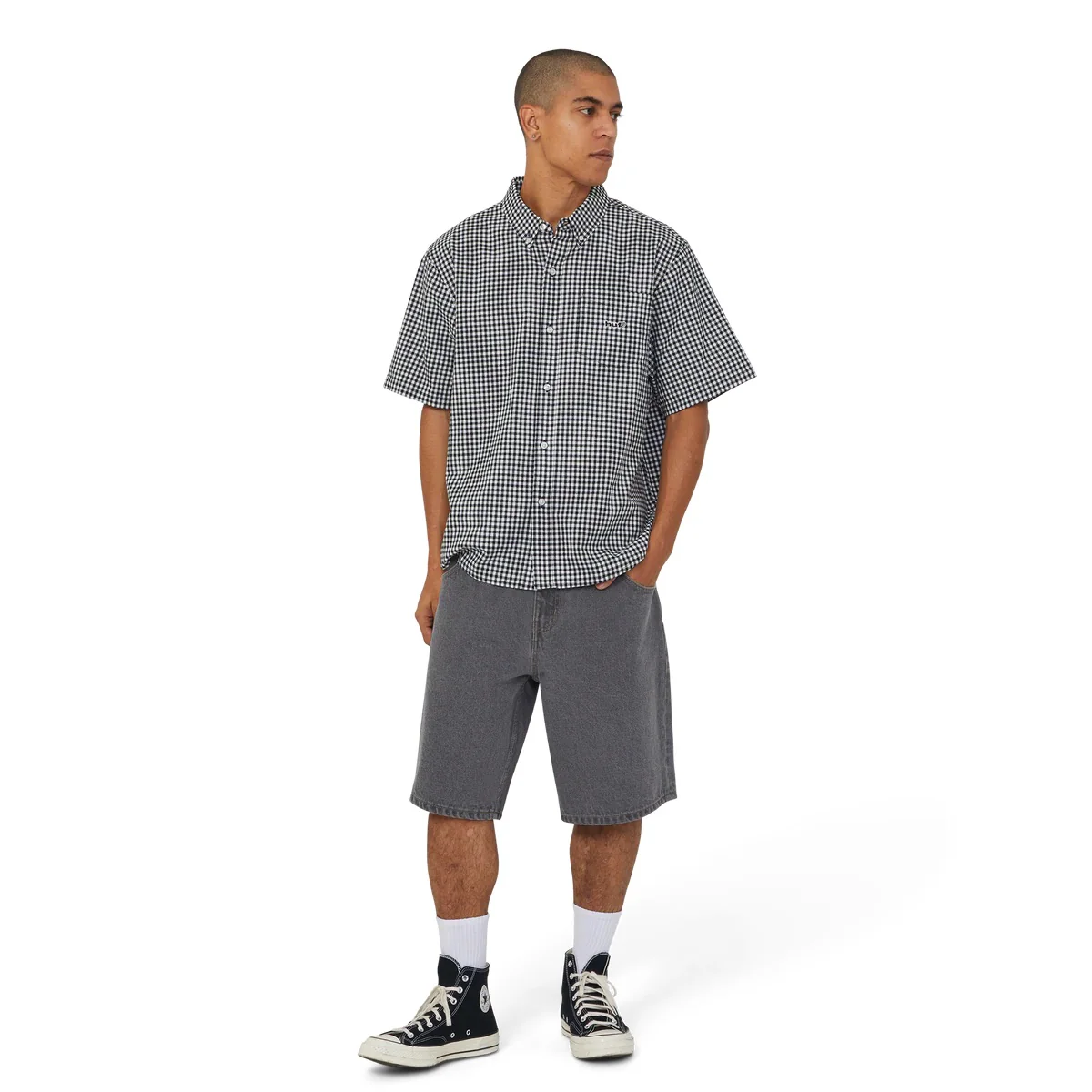 89 Micro Gingham SS Oxford Shirt - Black/White - Image 4