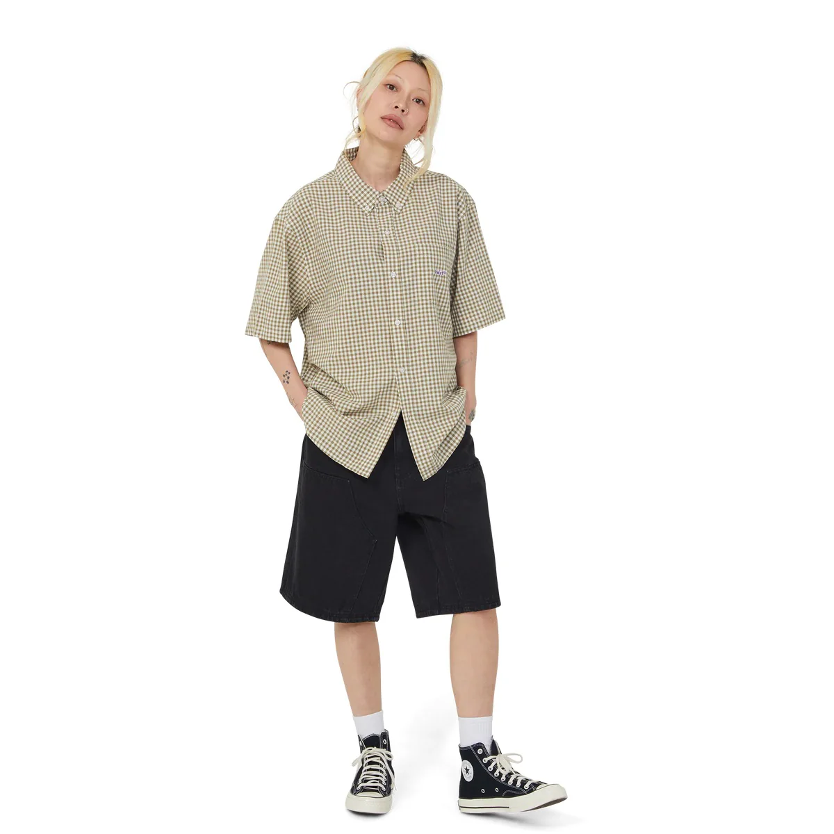 89 Micro Gingham SS Oxford Shirt - Natural - Image 7
