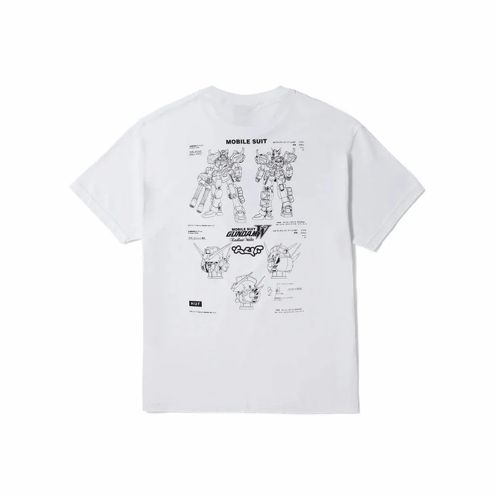 Huf X Gundam Wing Heavy Arms Schematics S/S Tee - White - Image 2