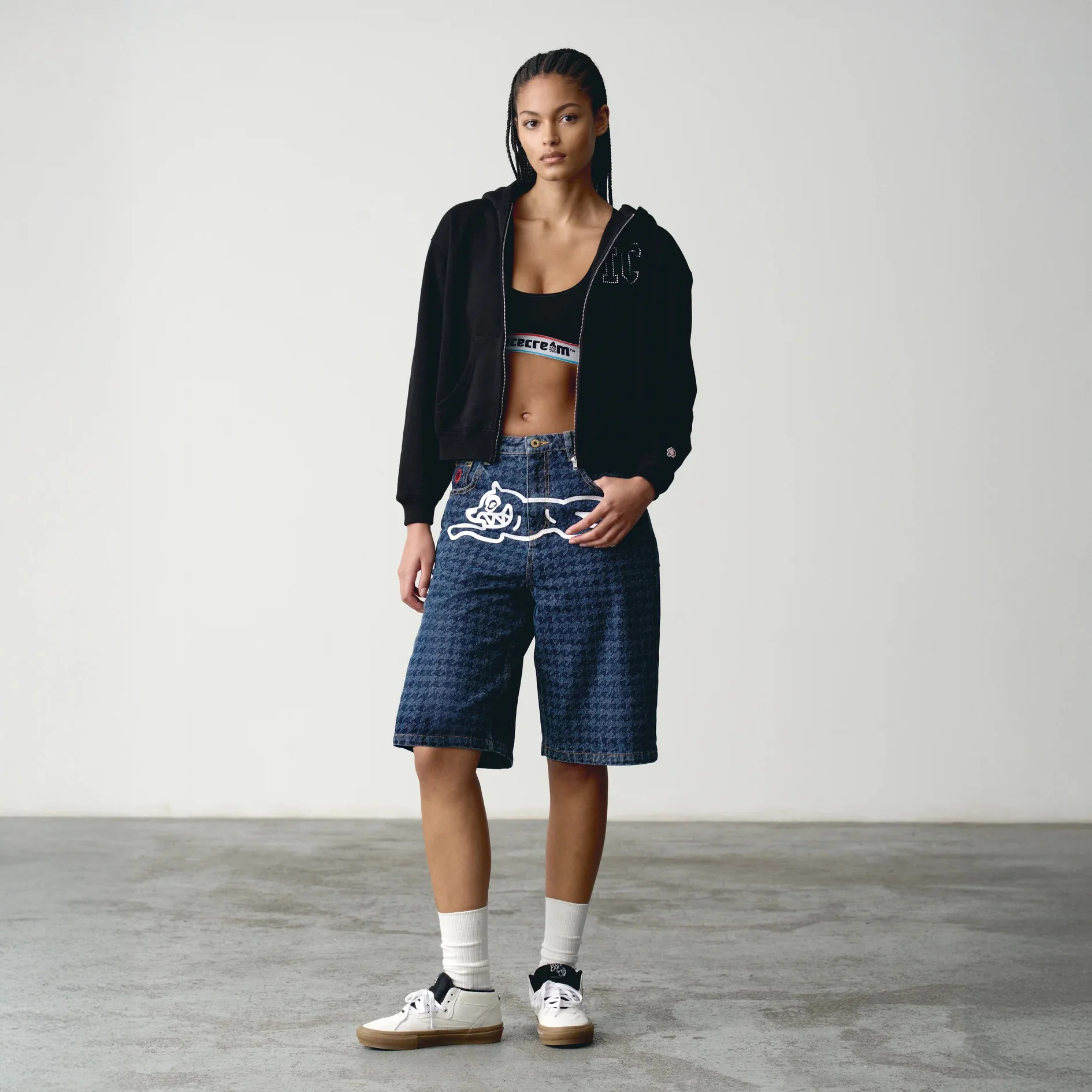Houndstooth Running Dog Jorts - Indigo - Image 7